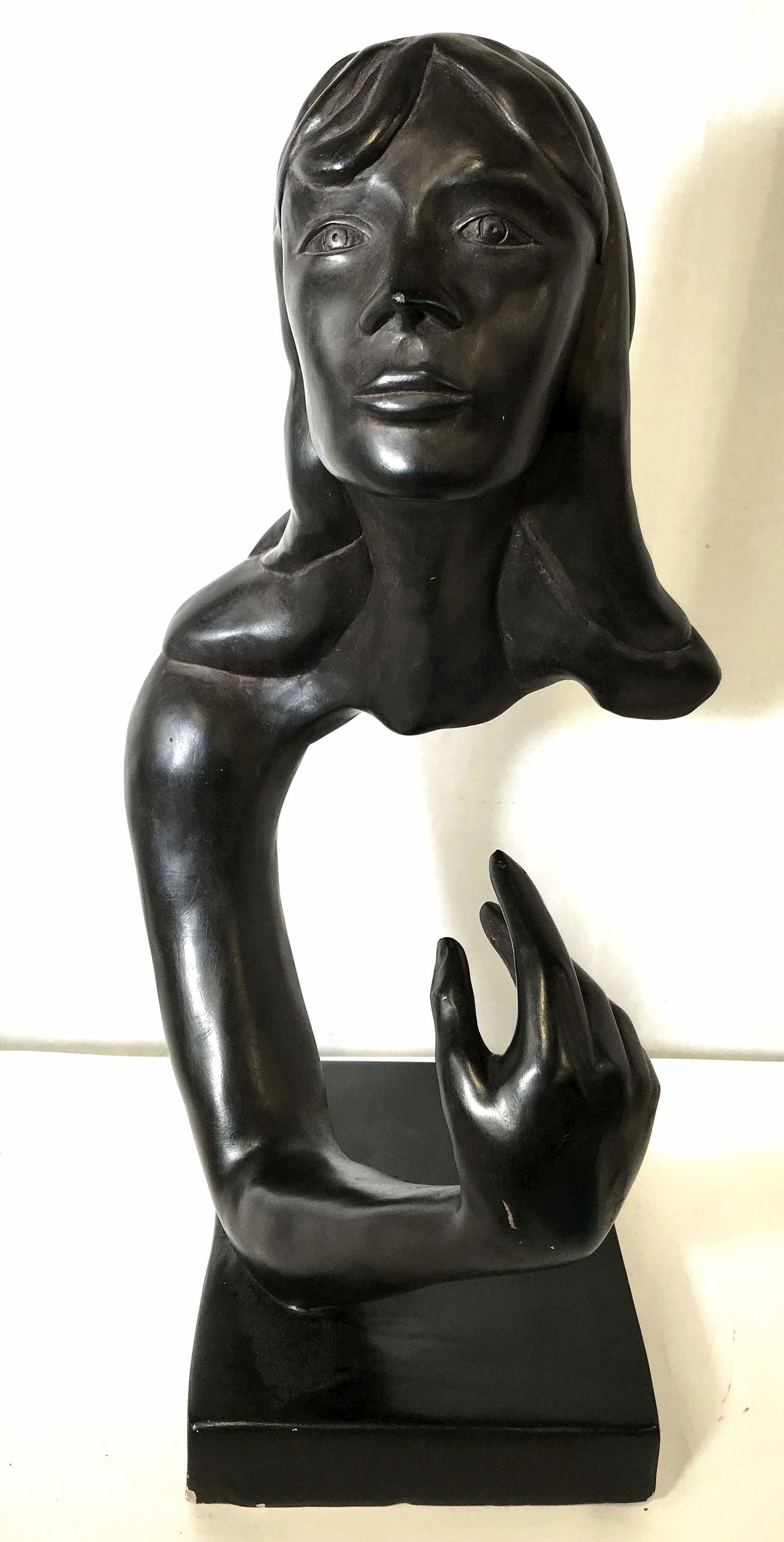 MORFY Austin Productions Signed Abstract Sculpture: Morfy signed ceramic abstract sculpture, signature to the base reads ‘Morfy’, text to back of base reads ‘Austin Prod Inc 1972’, subject an abstract piece with a woman’s face neck and arm co