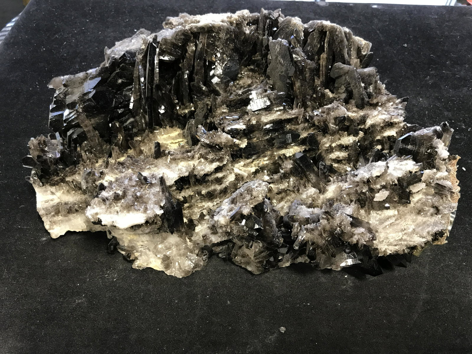 Peruvian Mined Oversized Smoky Quartz Geode: Peruvian mined oversized smoky quartz geode, mined from a mine in Peru, unique in its own shape and size, a large slab of black smoky quartz crystal cluster in a mix of cubic and prismatic stones, mea