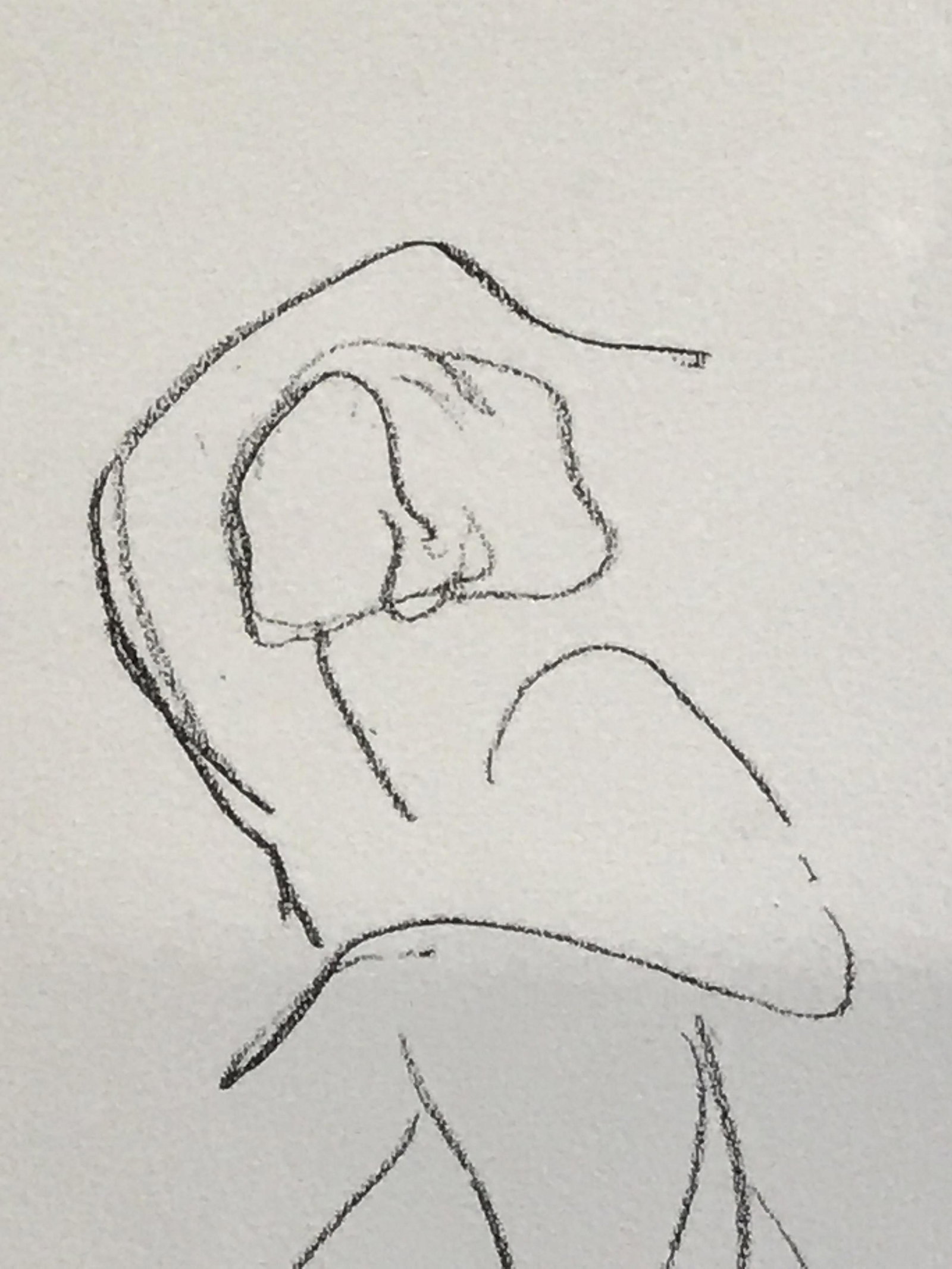 Abstract Minimalist Graphite Nude Female Drawing: Abstract Minimalist Graphite Nude Female Drawing, no apparent signatures or stamps, framing label to reverse reads ‘Time Frame’, subject a nude female figure standing in a dynamic pose, plastic ba