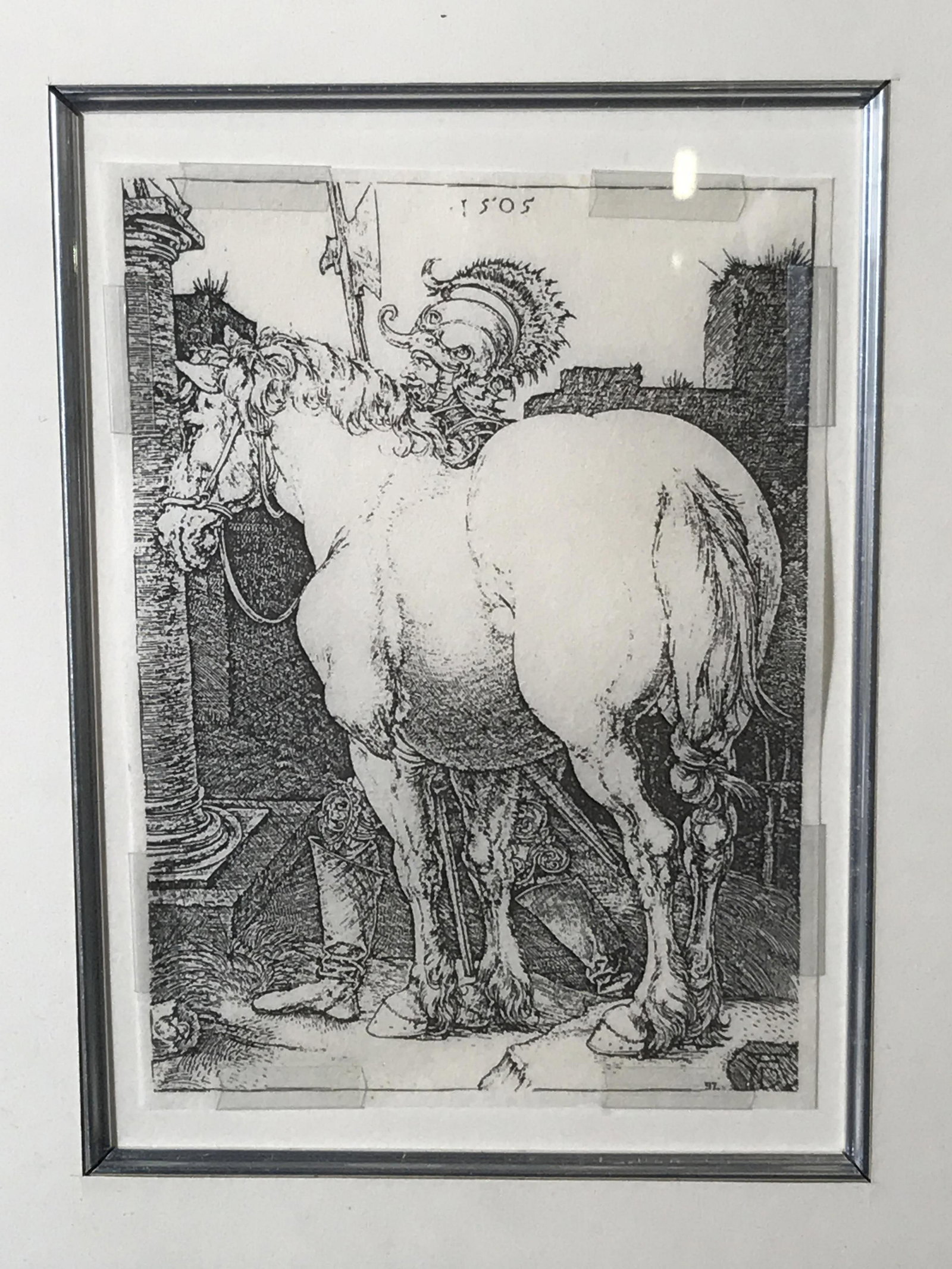 ALBRECHT DURER Engraving of The Large Horse: Albrecht Durer engraving of The Large Horse, print of the famous engraving by Durer The Large Horse, no apparent signatures or stamps, date upper border 1505 plate number to lower border reads 97, sub