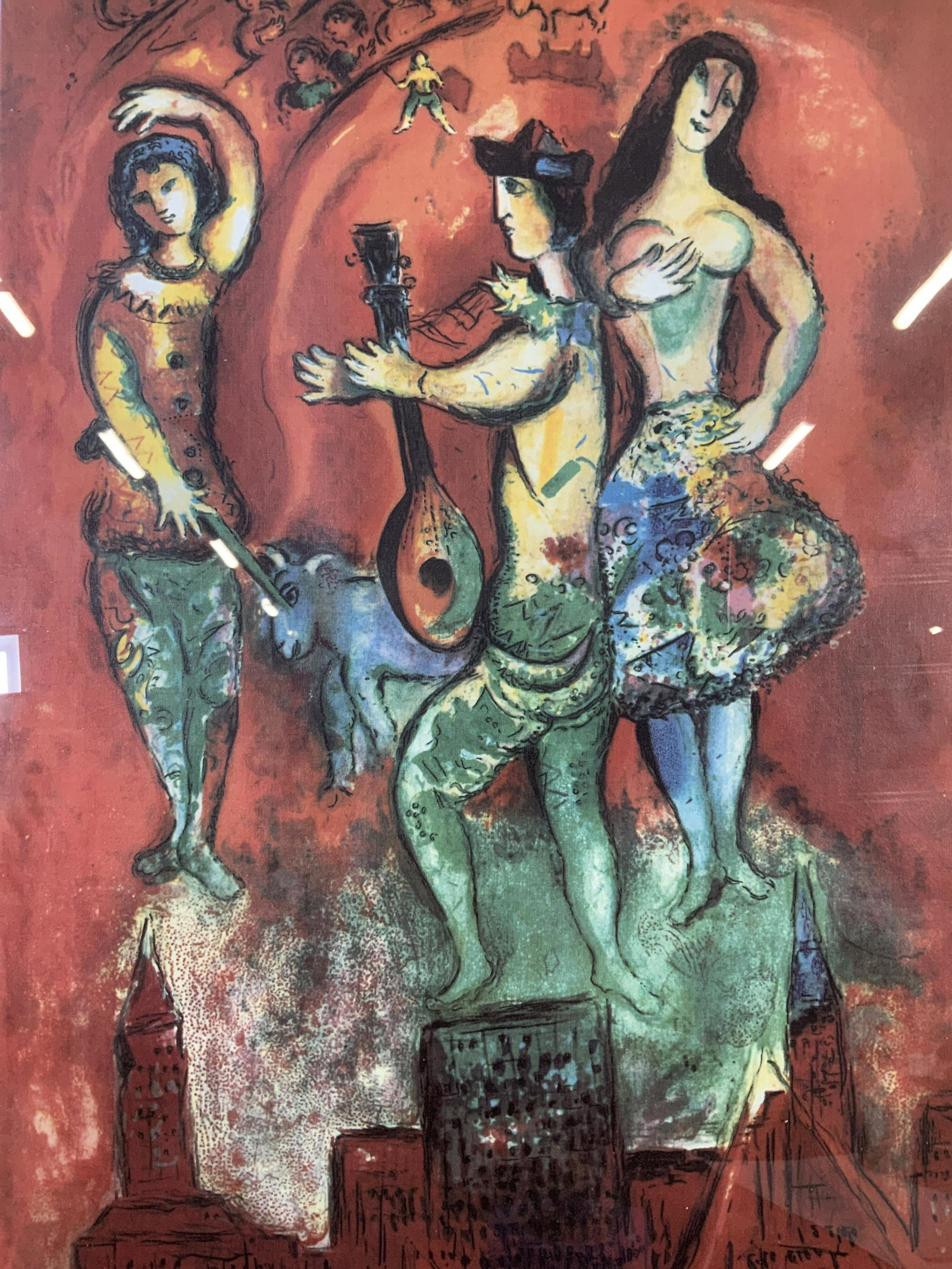MARC CHAGALL Carmen Offset Lithograph: MARC CHAGALL Carmen Offset Lithograph, inscription to lower right reads ‘Marc Chagall’, edition to lower left reads ‘262/500’, subject figures above buildings, measures 37 1/2 x 25 5/8 inches,