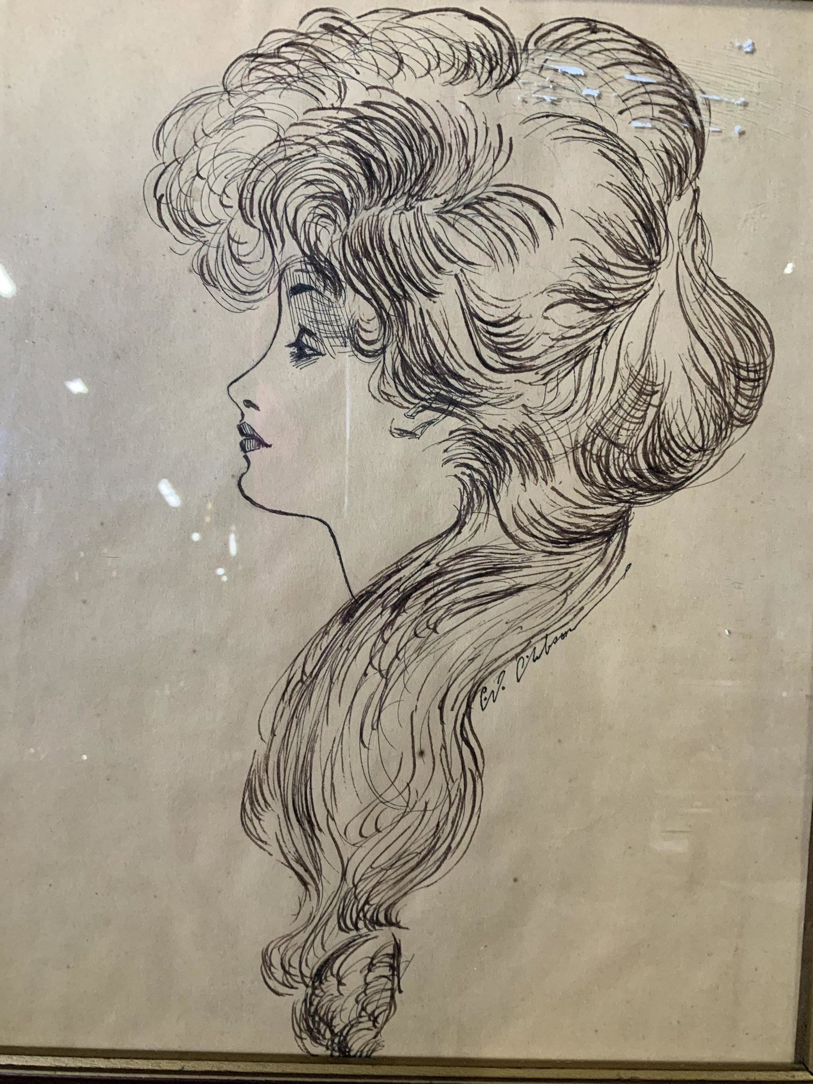 CHARLES DANA GIBSON Portrait of Woman Etching: CHARLES DANA GIBSON Portrait of Woman Etching, inscription reads ‘C Gibson’, subject a woman in profile, measures 15 3/8 x 13 1/8 inches, wooden frame, some scratches and scuffs to frame, professi