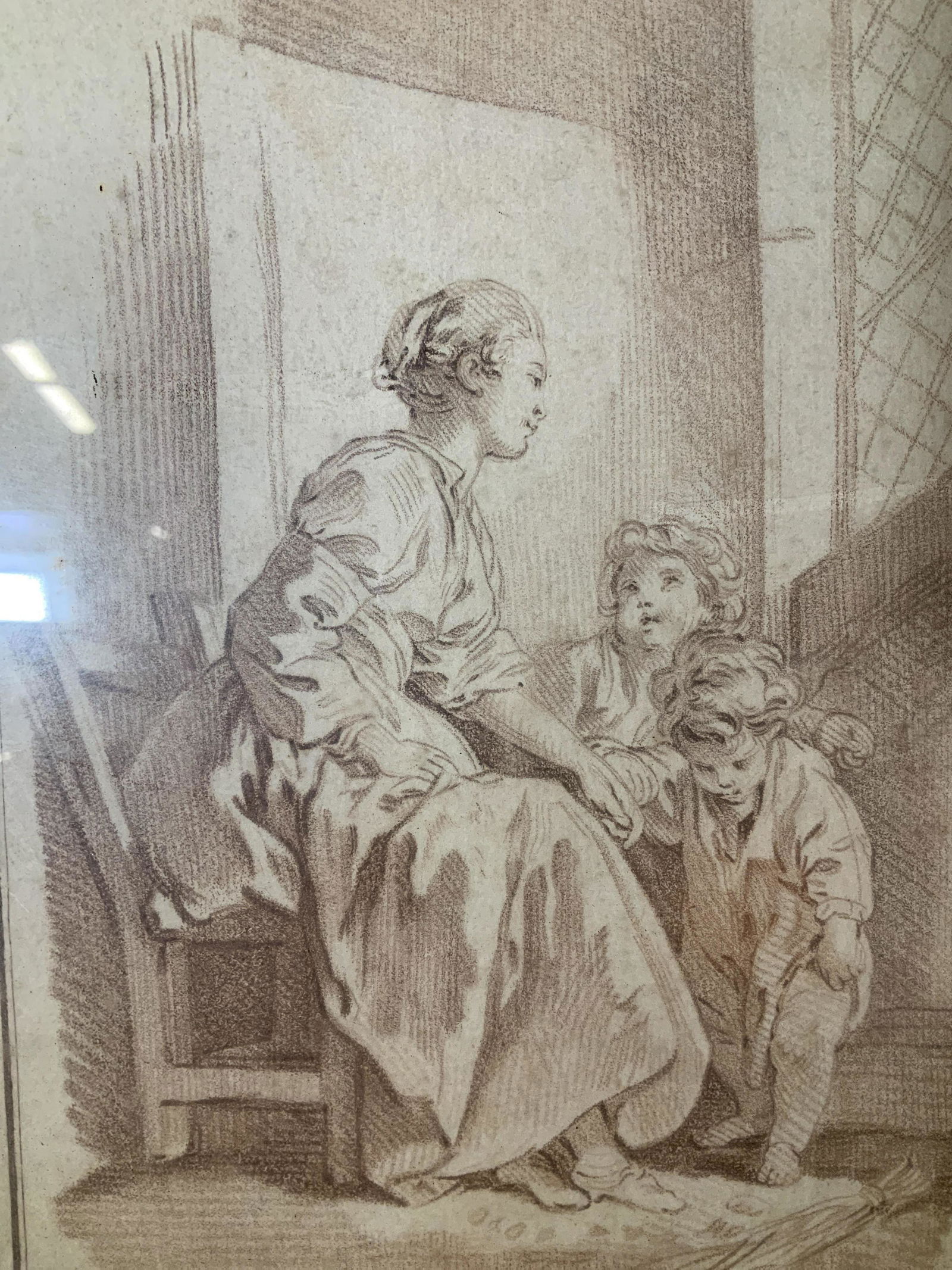 FRANCOIS BOUCHER Lithograph, Woman & Children: FRANCOIS BOUCHER Lithograph, Woman & Children, inscription to lower left reads ‘Boucher feat 17’, inscription to lower right reads ‘L Bennet sculp’,inscription to reverse written in French, su