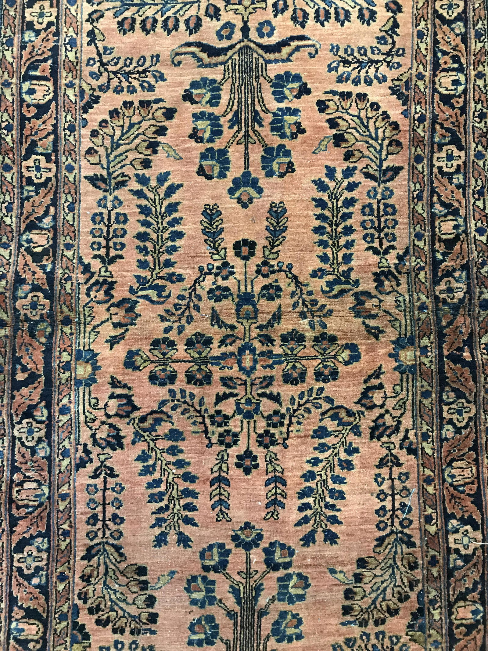 Antique Handmade Persian Wool Rug: Rug is wool and handmade. Piece is vintage appears to be antique. Piece has intricate multi toned floral leaf & vine detail. Rug, carpet, area rug, wool rug, Persian rug, handmade rug. home accent, ho