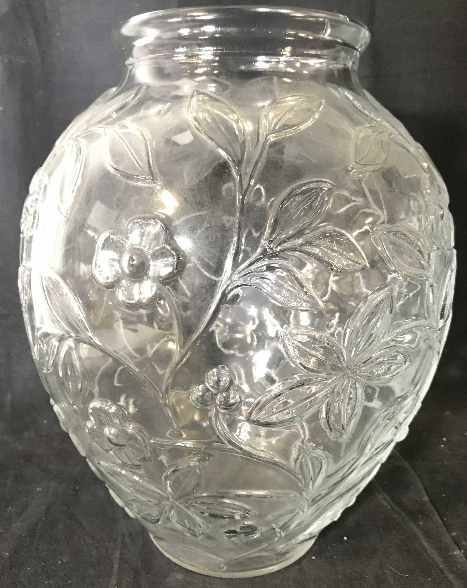 CRATE & BARREL Vintage Italian Vase Vessel: Underside of piece has tag which reads CRATE & BARREL MADE IN ITALY. Piece has beveled floral, vine and leaf detail. Piece measures approximately 12 inches tall 10 inches wide. Crate and barrel, Crate
