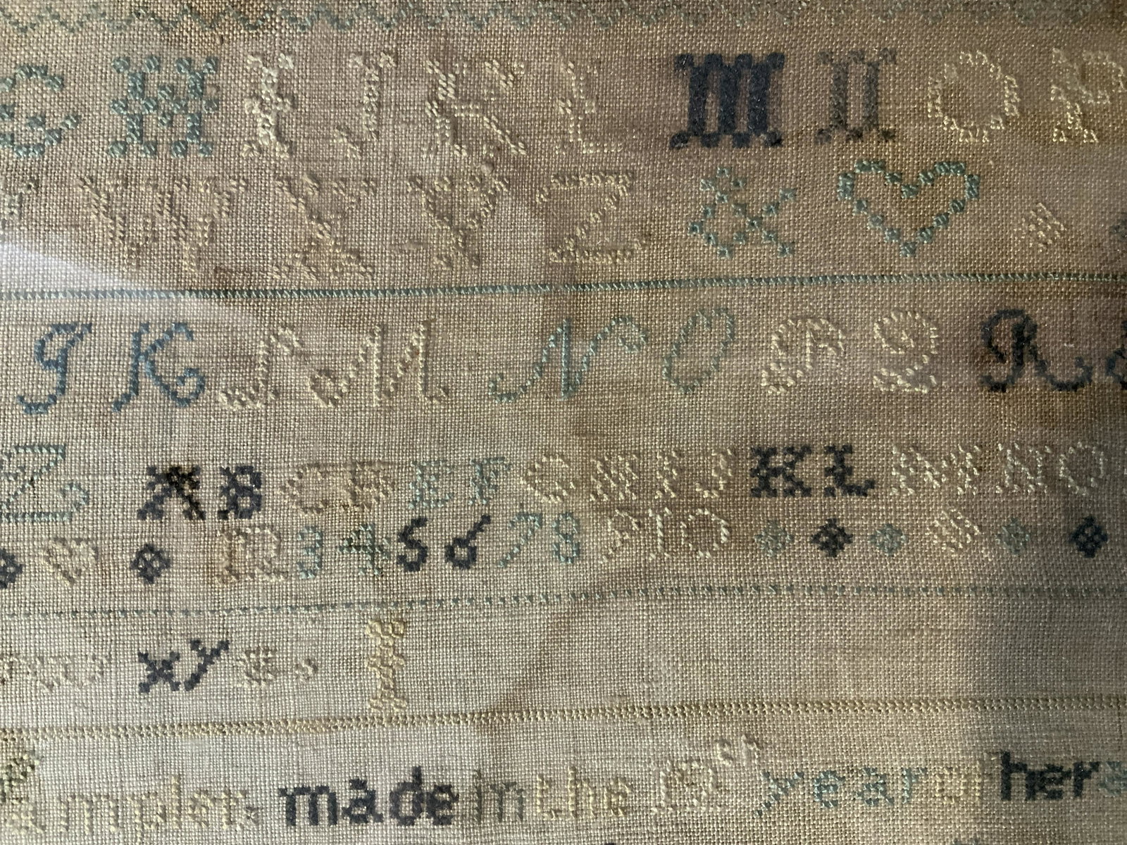 Antique HANNAH BARLOW Embroidery Sampler 1823: Antique HANNAH BARLOW Embroidery Sampler 1823, inscription details the alphabet and numbers, inscription reads ‘Hannah Barlow Sampler made in the 12th year of her age Windham 16th 1823 John W Barlow