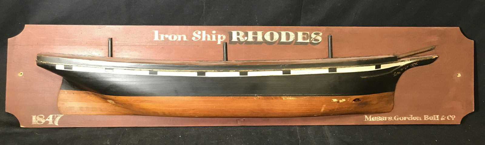 Rhodes Ship Relief Sign Artwork: Rhodes ship relief sign, text to upper border of piece reads ‘Iron Ship Rhodes’, text to lower right corner reads ‘messrs. Gordon Bell & Co.’, date to lower left corner reads 1847, subject a w