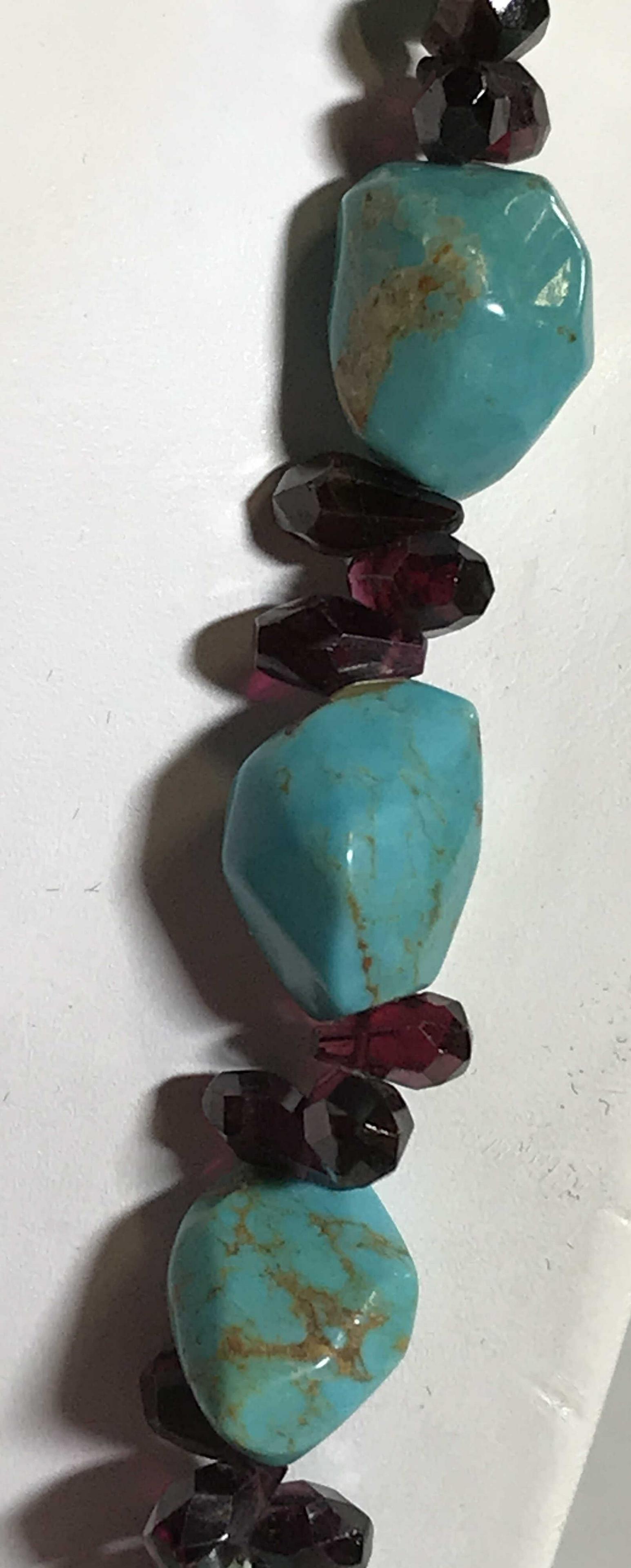 Signed Natural Turquoise & Garnet Bead Necklace (1 of 9)