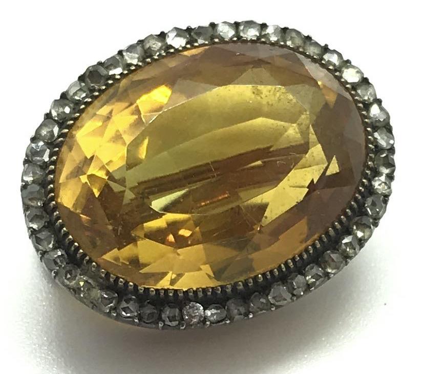 Large citrine & diamond brooch 14k rose gold (1 of 6)