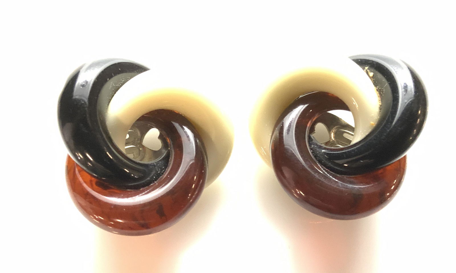 Chunky Lucite tri Color Clip On Stud Earrings (1 of 8)