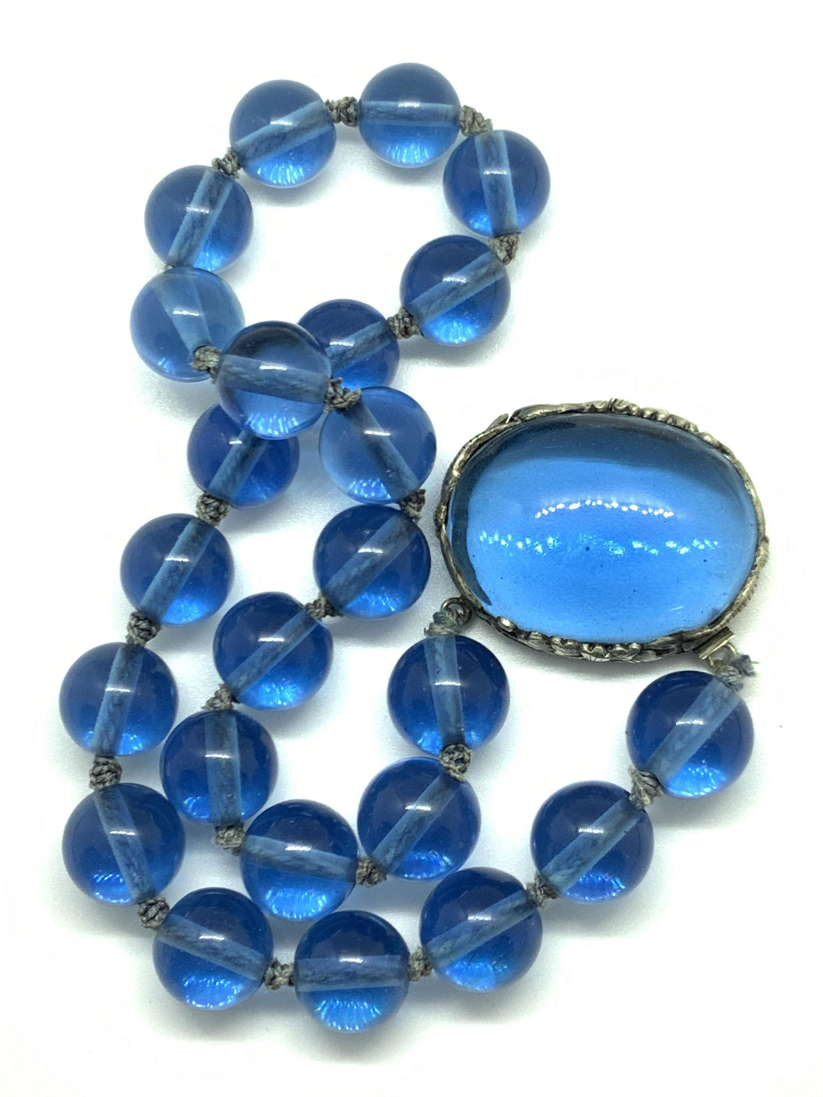 Vintage Blue Glass Beaded Pendant Necklace, Jewelry (1 of 9)