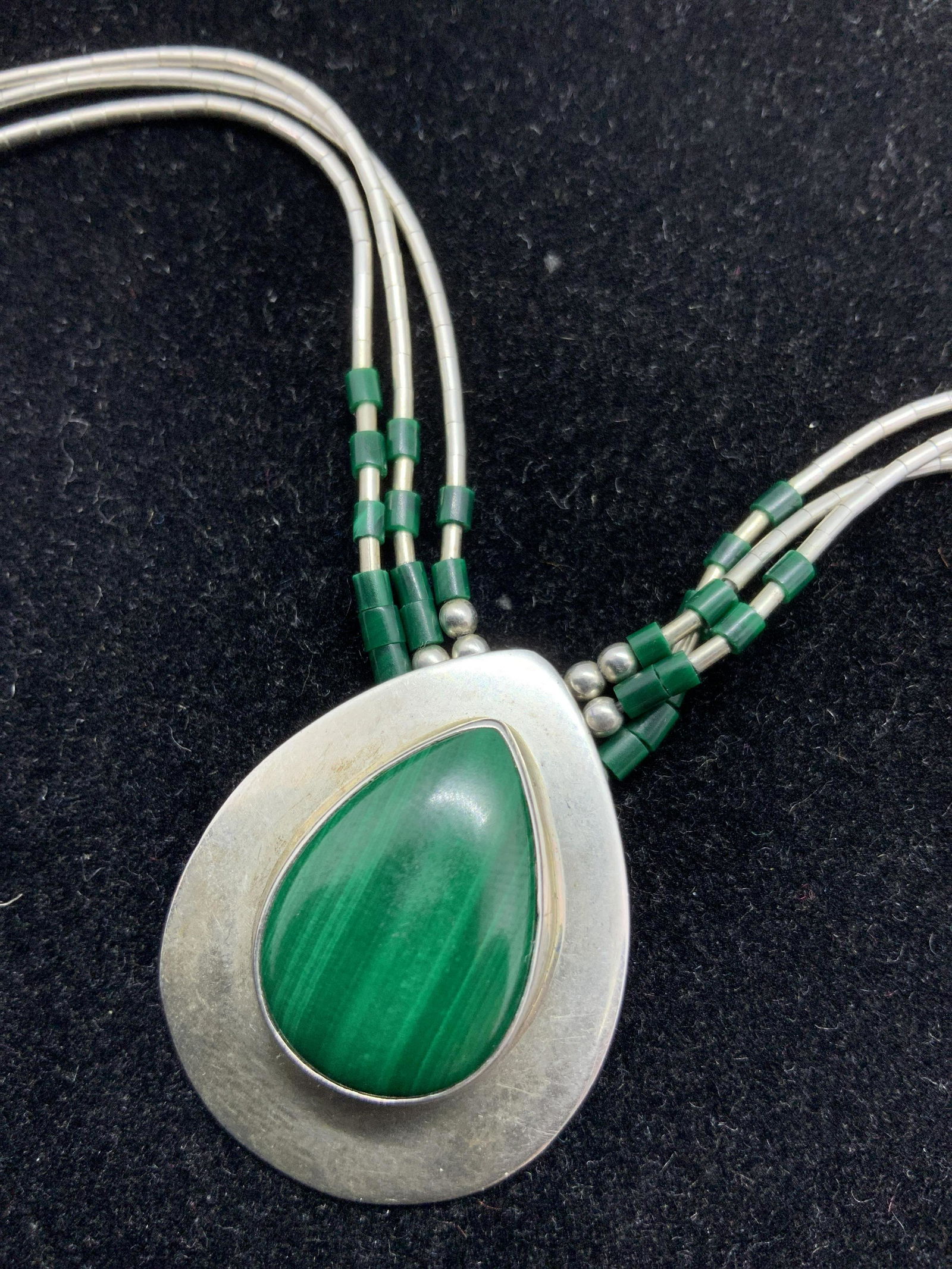 Sterling Silver Green Cabochon Necklace, Jewelry (1 of 9)