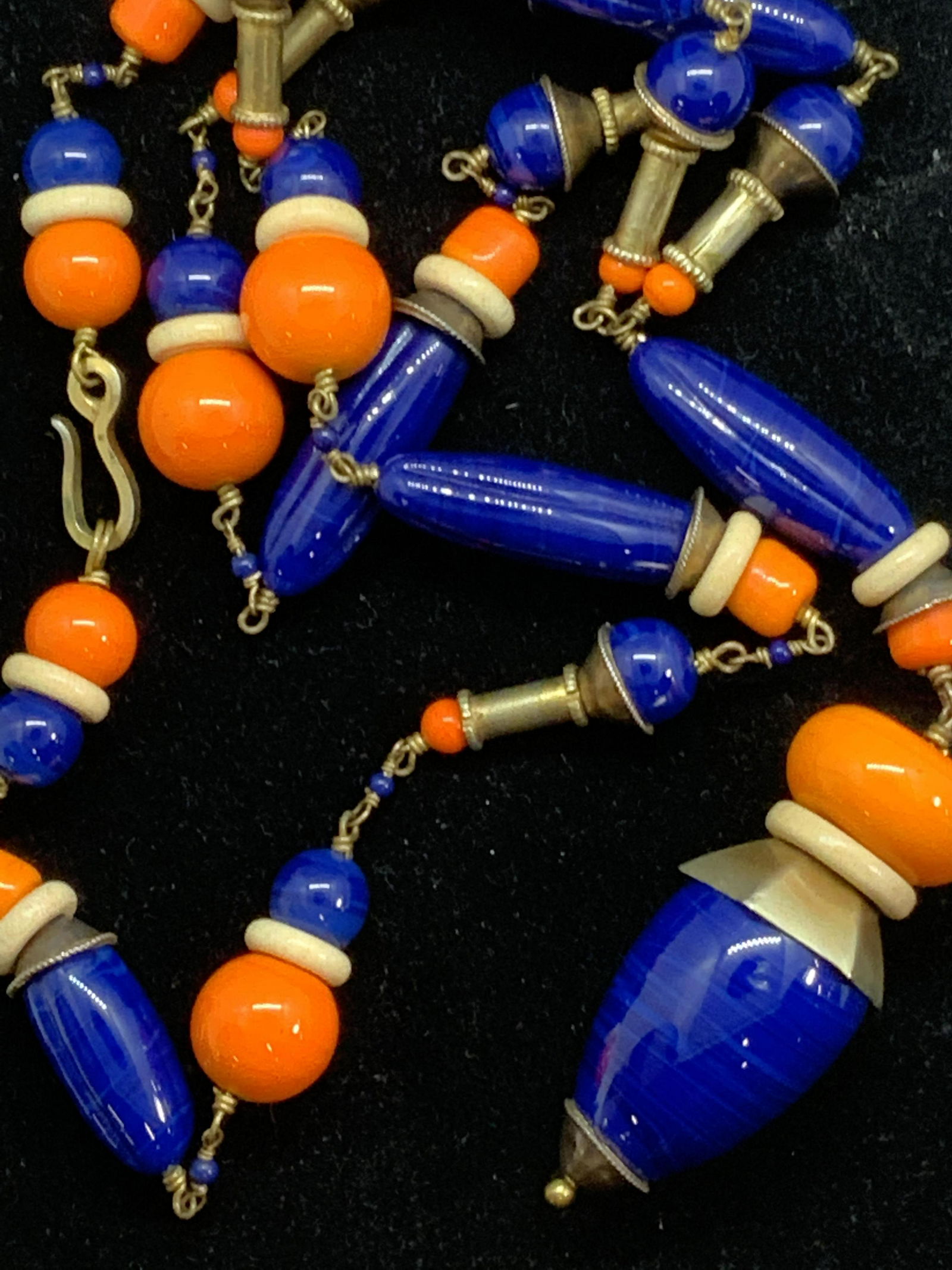 ART GLASS Blue/Orange Statement Pendent Necklace (1 of 9)