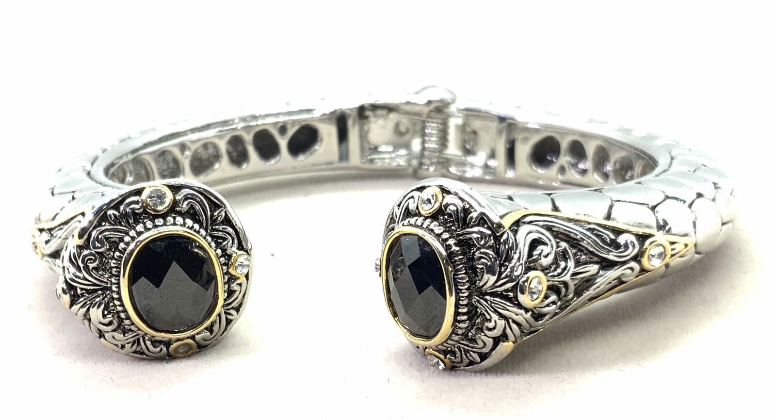 Black Faceted Gemstone Mosaic Hinge Cuff, Jewelry (1 of 10)