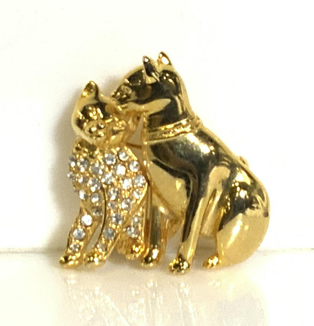 Cat Figural Brooch Gold Tone & Crystal, Jewelry (1 of 9)
