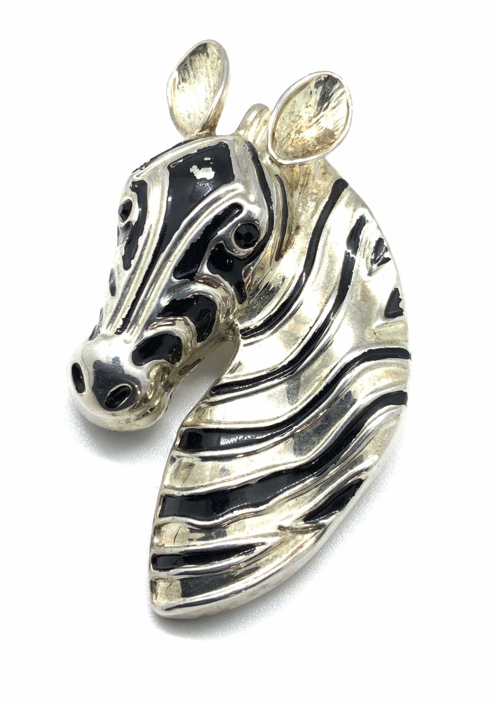 BEST Vintage Signed Zebra Bust Brooch / Pendant (1 of 13)