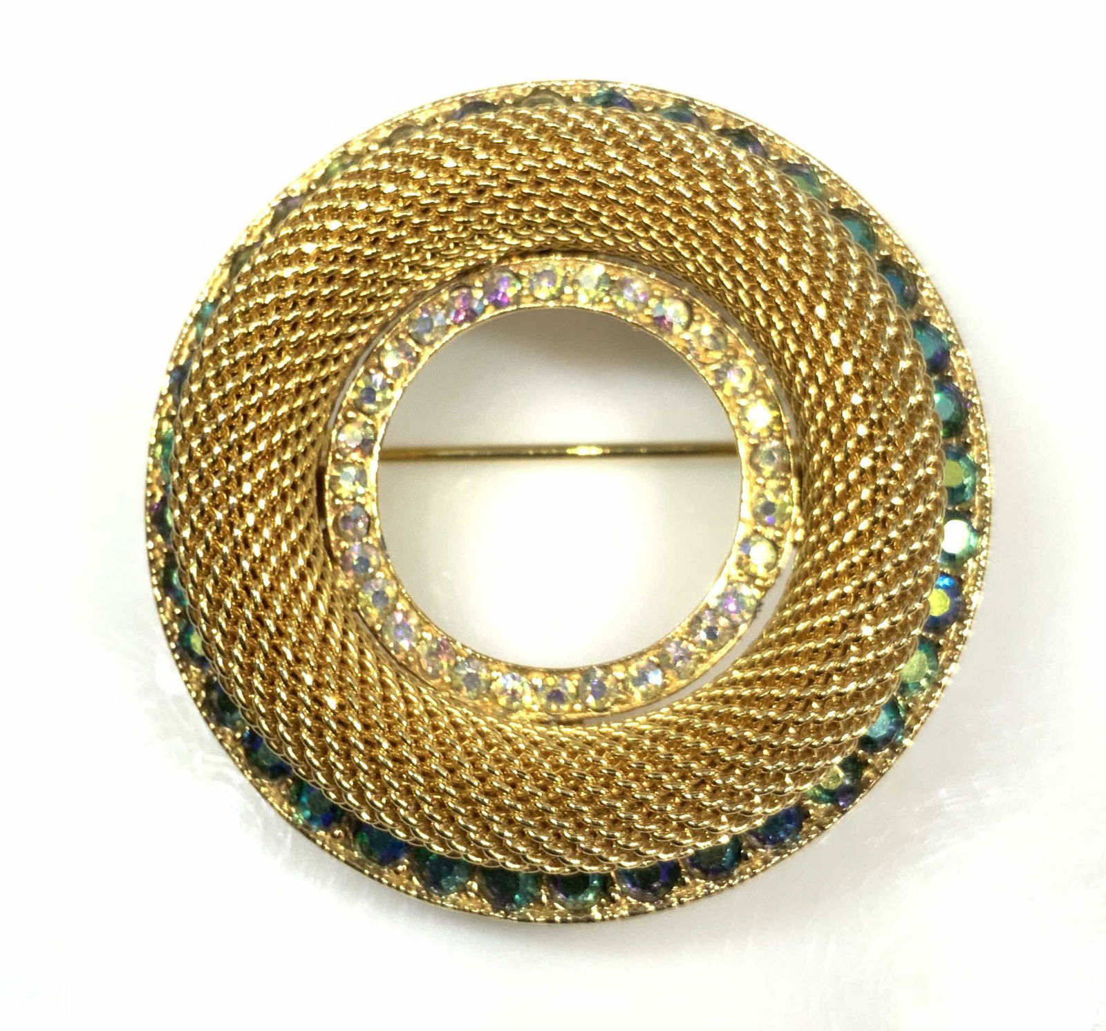 Signed LEDO 1961 Crystal Gld Tn Circle Pin, (1 of 8)