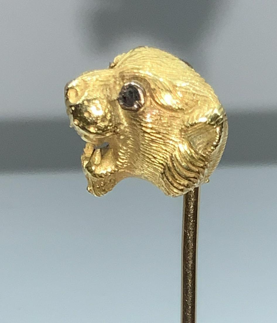 LION HEAD 14k GOLD STICK Pin w Gem Eyes, Antiques (1 of 8)