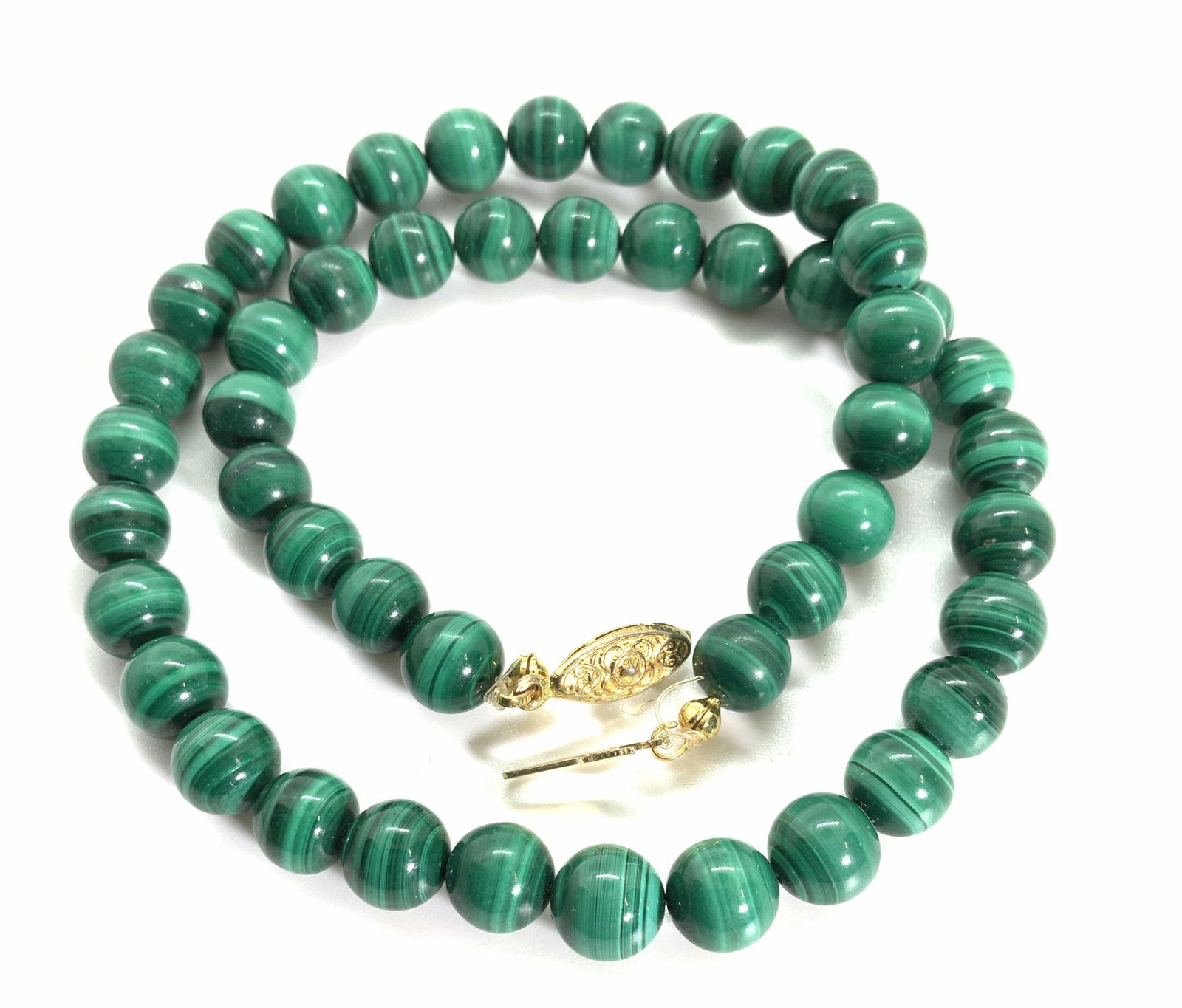 Malachite Bead Collar Necklace, Fish Hook Clasp (1 of 7)