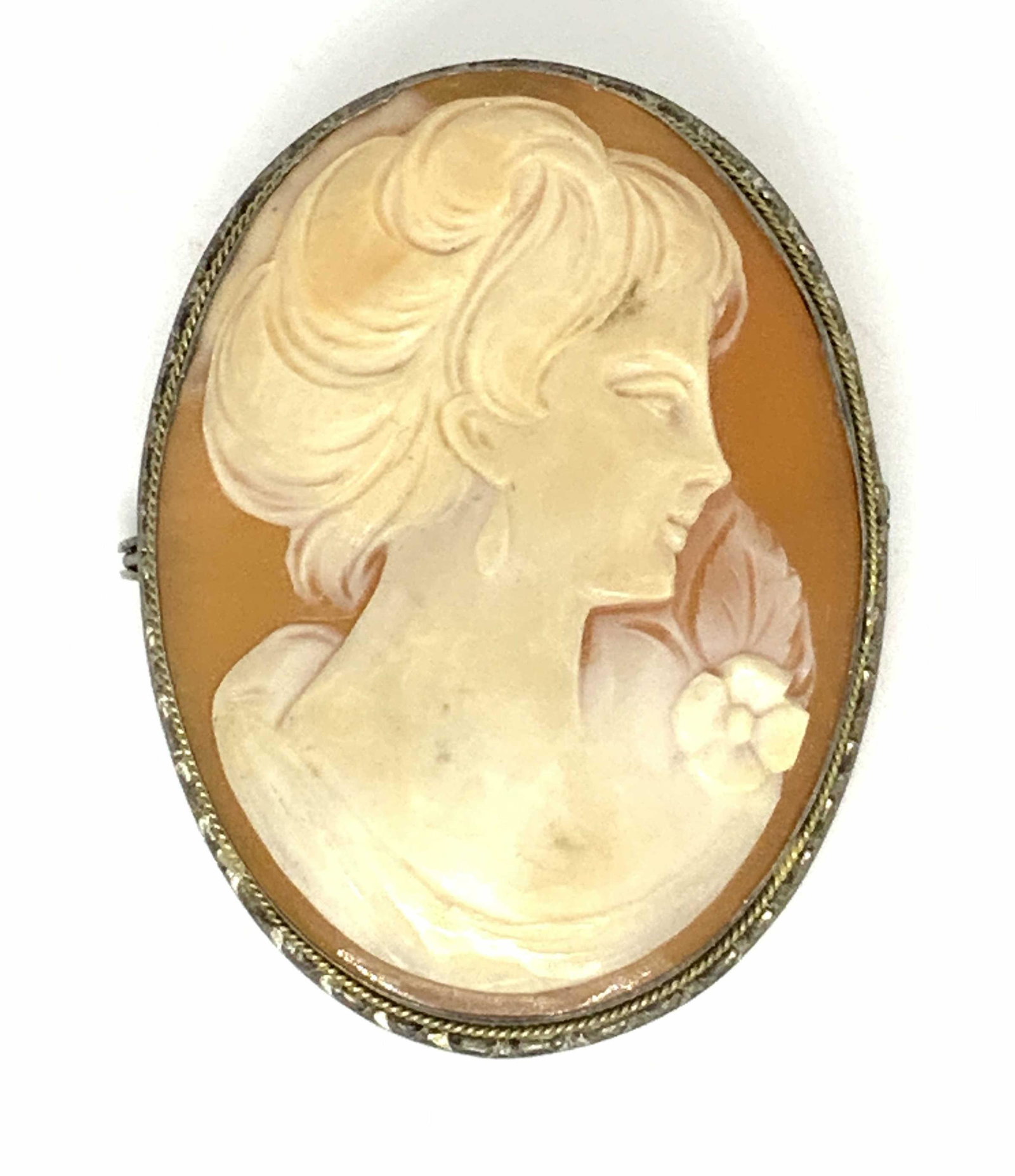 Vintage Victorian Style Cameo Brooch / Pendant: A vintage Victorian style cameo with a pin closure and bail. This piece of jewelry is multipurpose, as it can be used as either a brooch or necklace pendant. The cameo is a etched, in relief portrait 