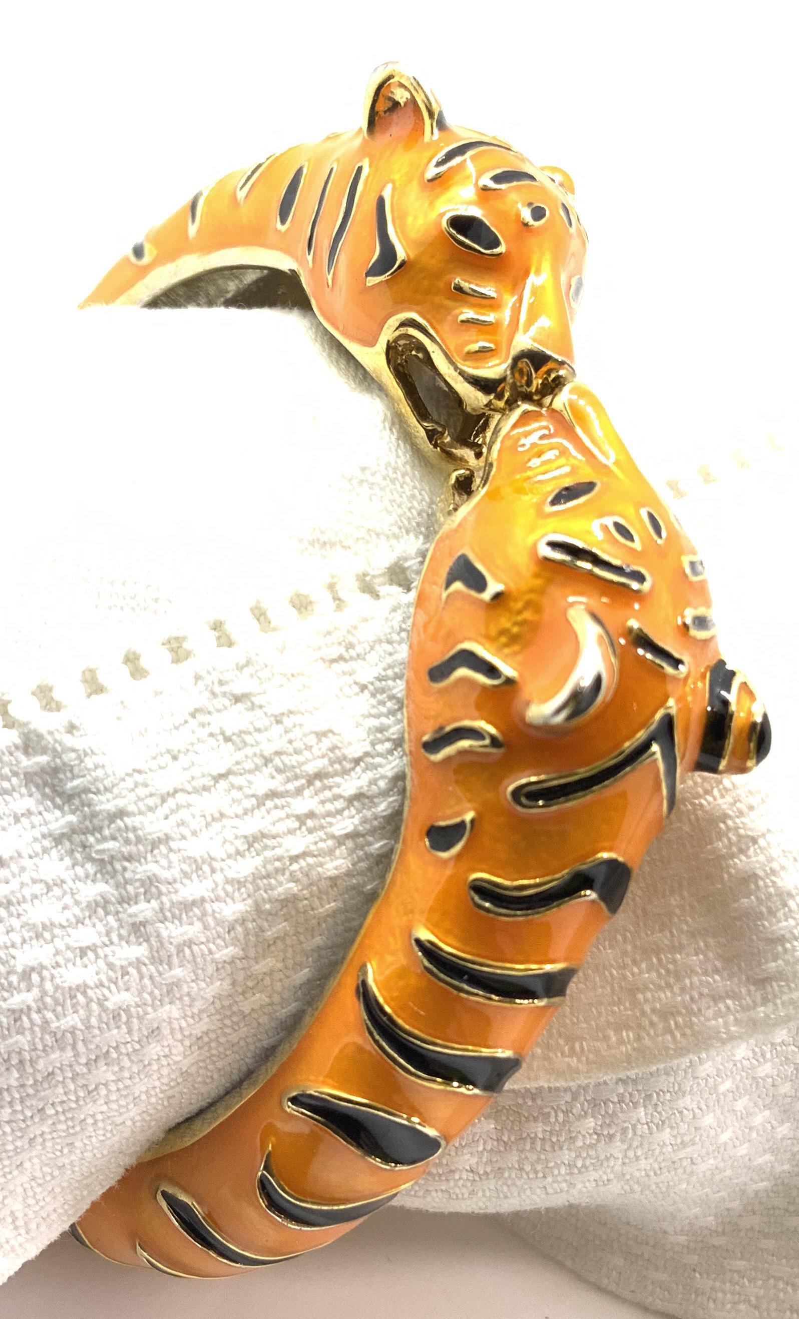 Enamel Tiger head Hinge Bangle Bracelet (1 of 8)