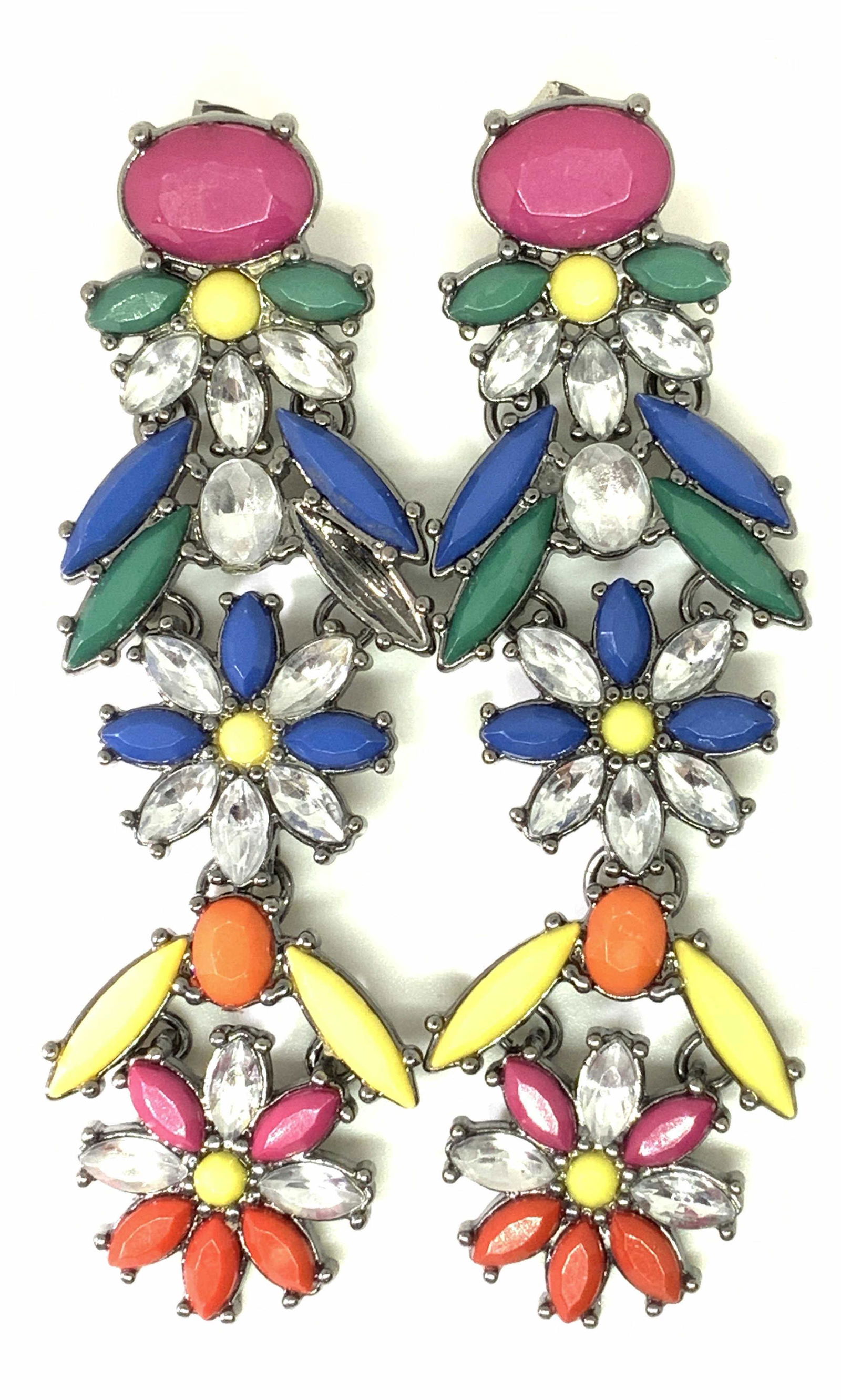 Vibrant Floral Rhinestone Dangle Drop Earrings (1 of 11)