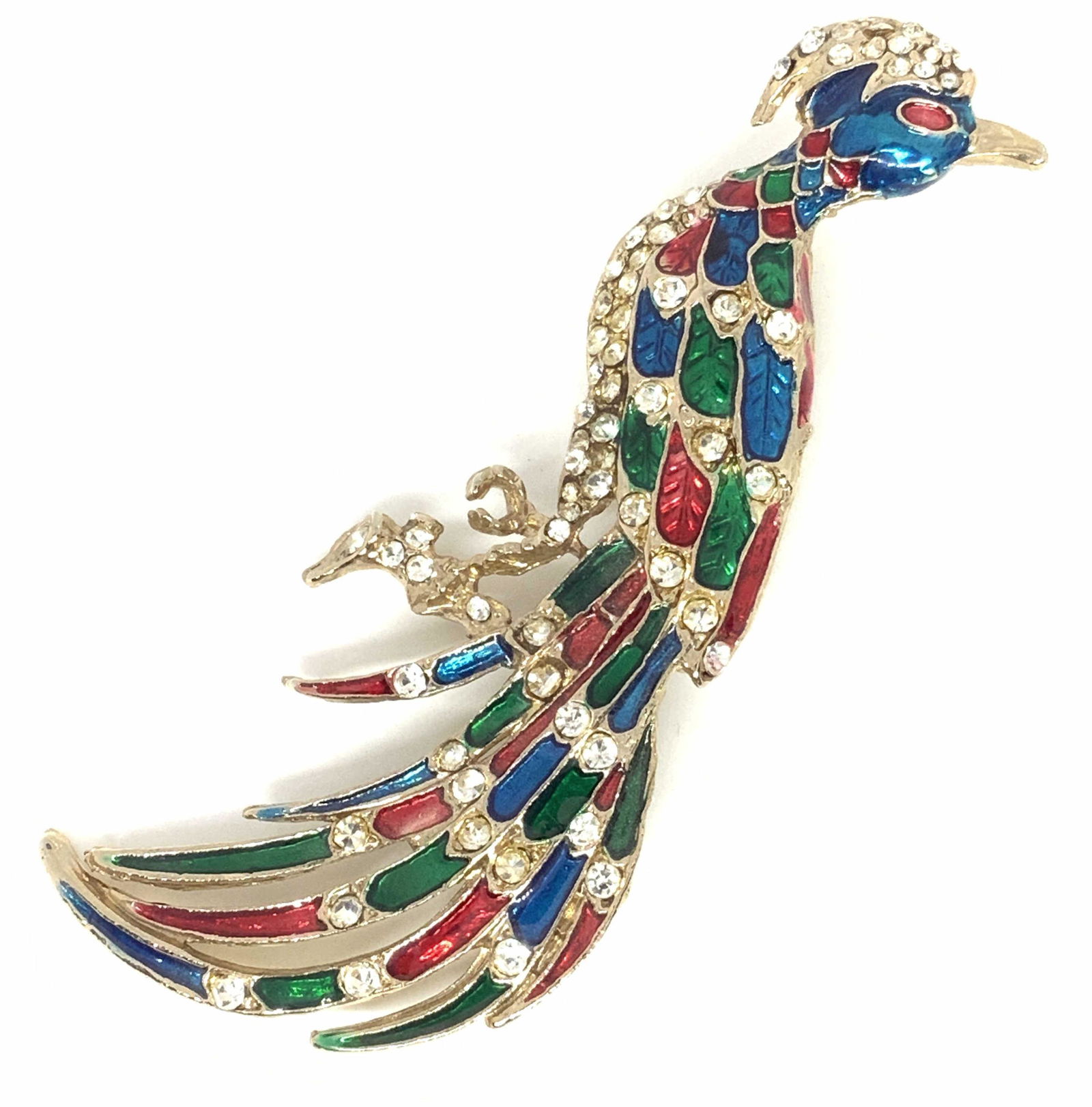 Vintage Rhinestone Enamel Peacock Form Brooch (1 of 14)