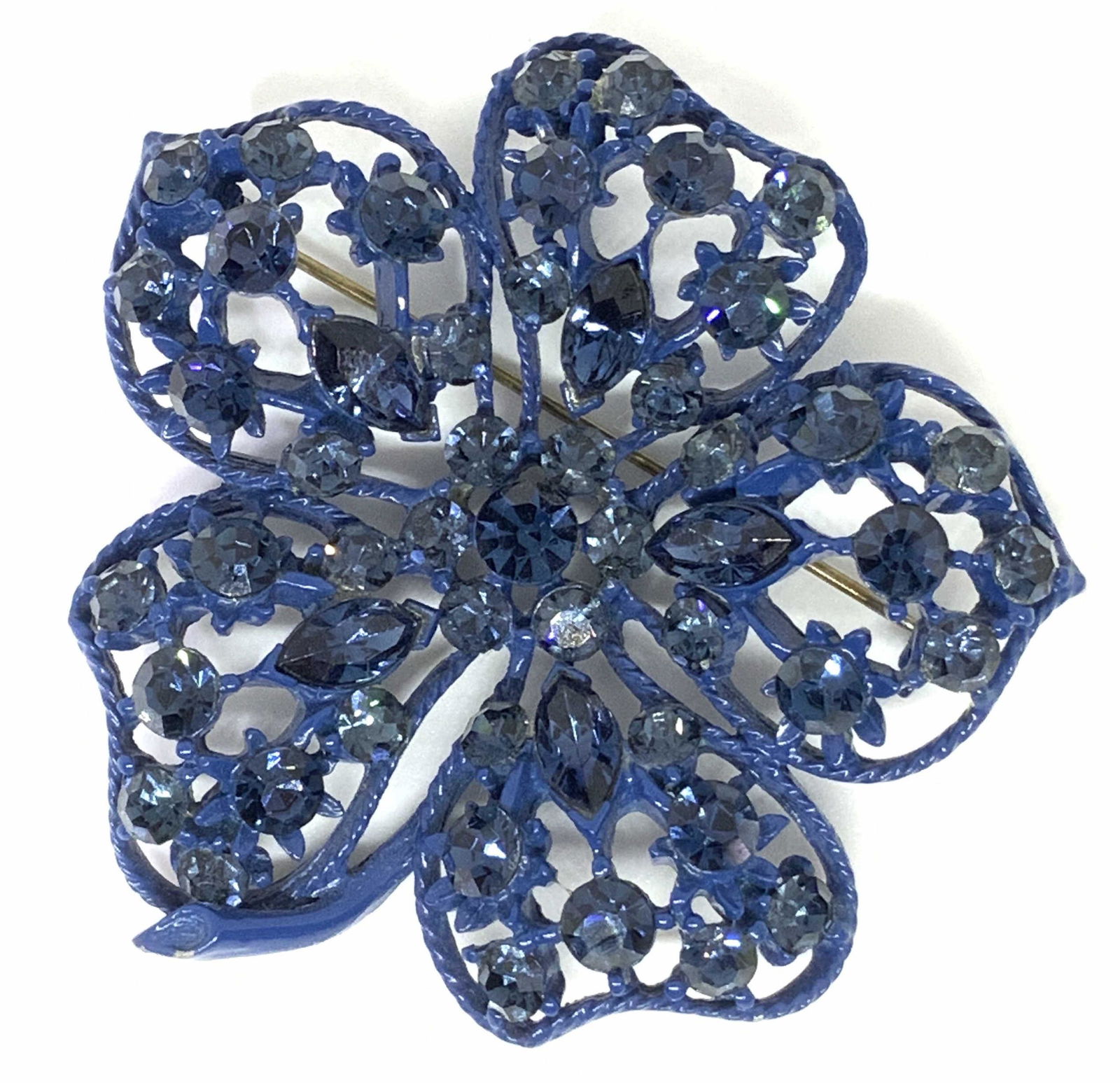 Vintage Oversized Blue Floral Form Crystal Brooch (1 of 13)