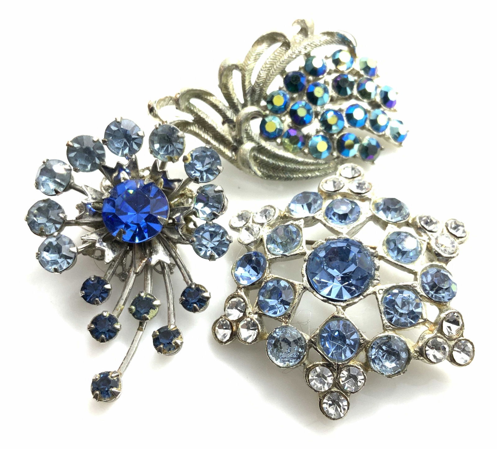 Lot 3 Blue Rhinestone Art Nouveau Brooch, Jewelry (1 of 6)