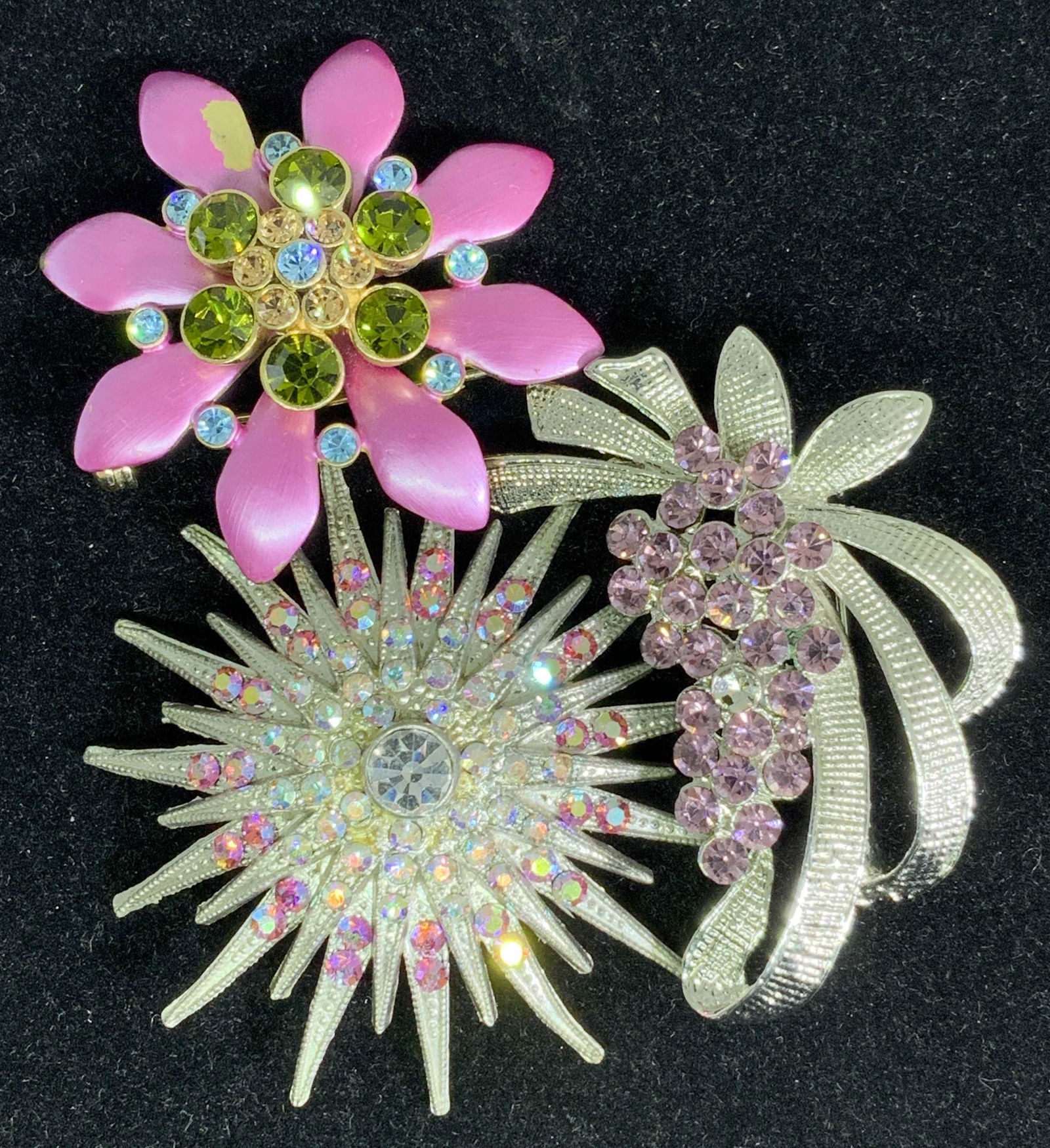 Lot3 Vntg PINK RHINESTONE Ladies Fashion Brooches (1 of 8)