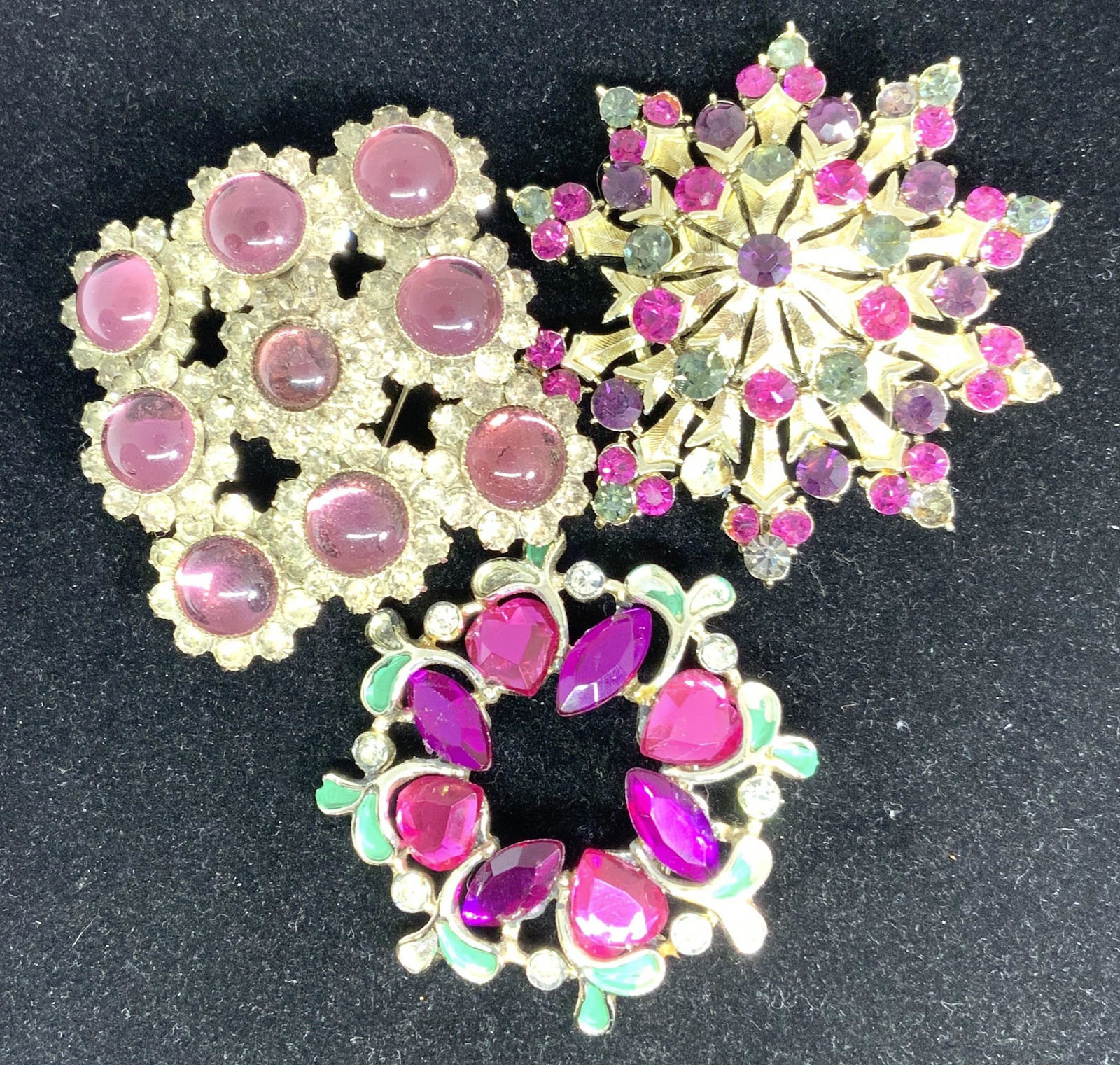 Lot3 Vintage GLASS & RHINESTONE Pierced Metal Pins (1 of 7)