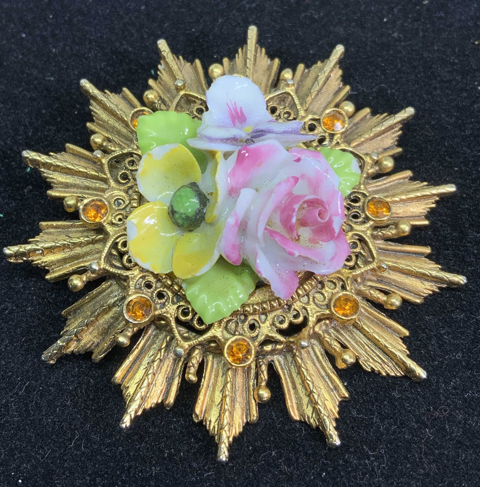 Vintg ART DECO Ceramic Floral Brooch, Japan (1 of 11)