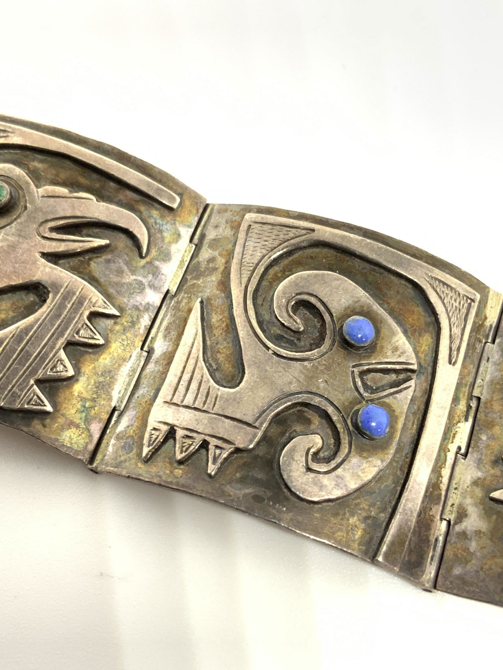 Vntg STERLING SILVER Sign Paneled Bracelet, Peru (1 of 10)
