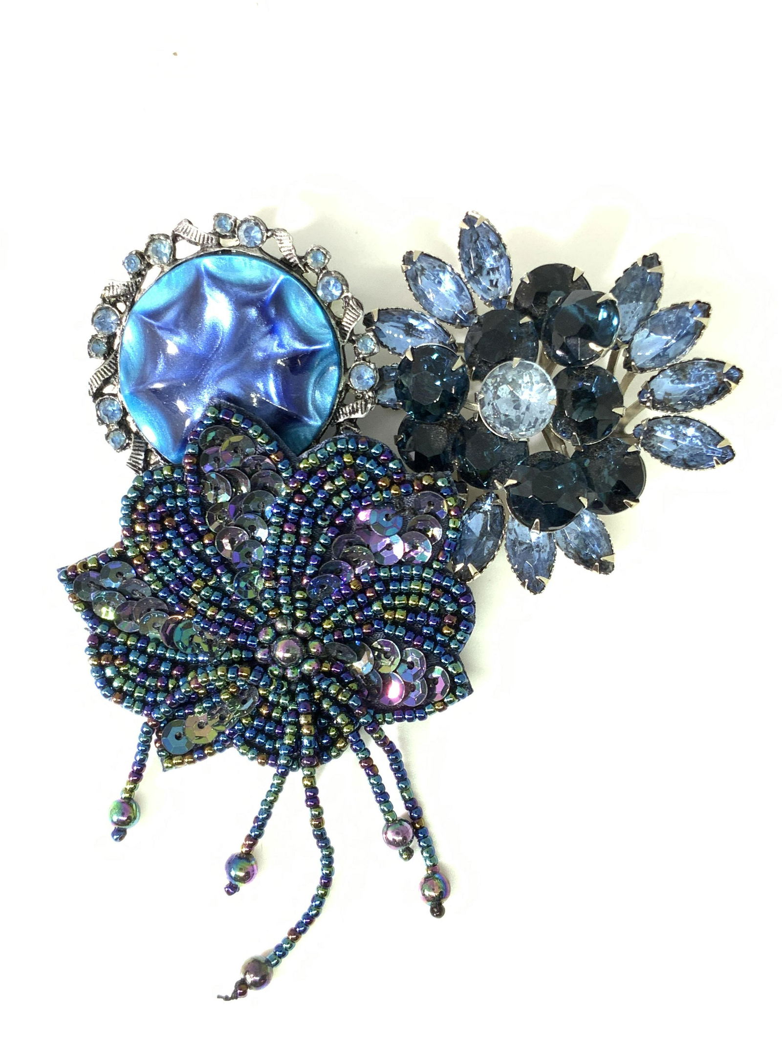 Lot3 Vntg ARTISAN FABRIC & RHINESTONE Brooches (1 of 7)
