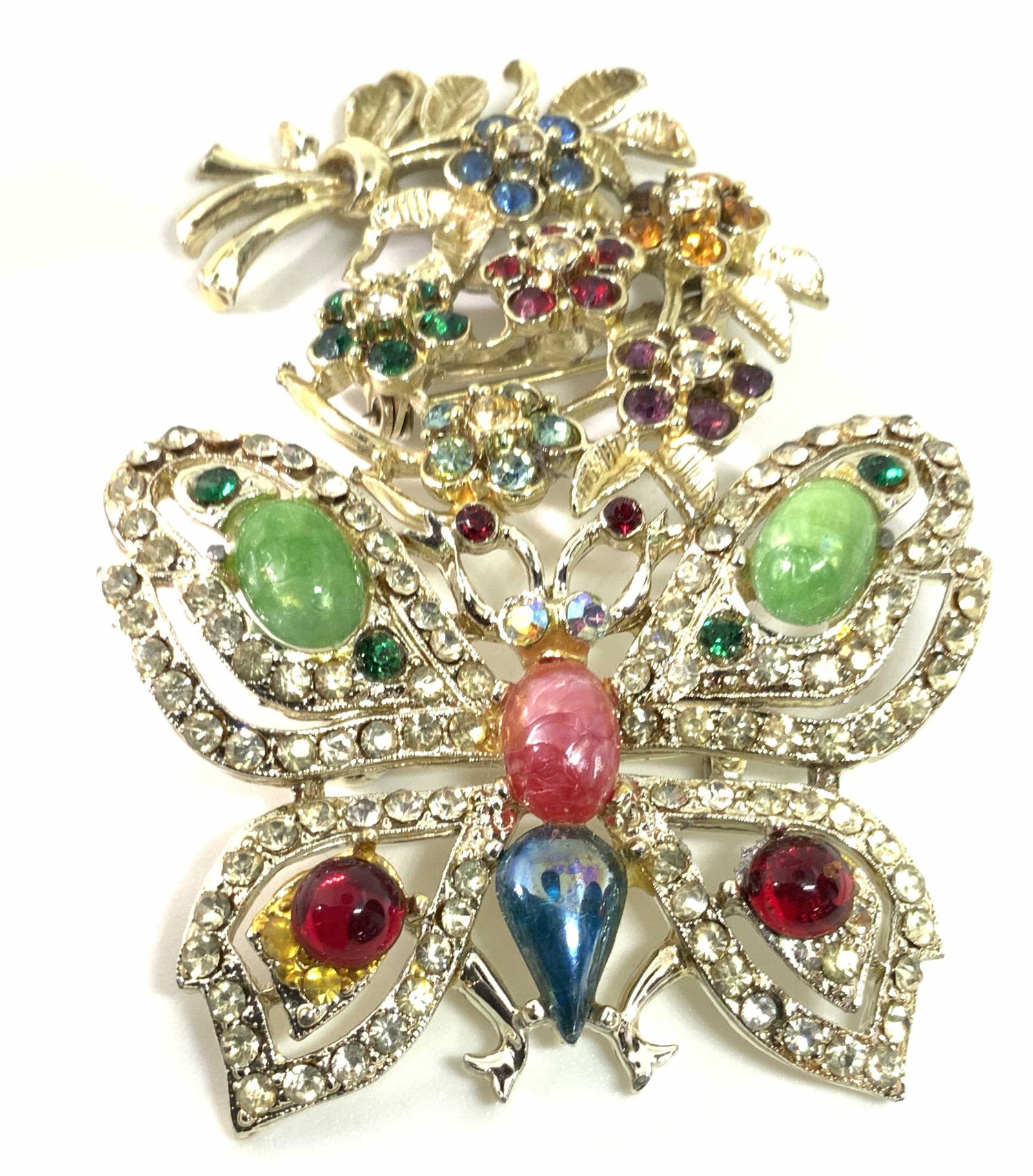 Lot2 Vintage RHINESTONE Butterfly & Floral Brooch (1 of 9)