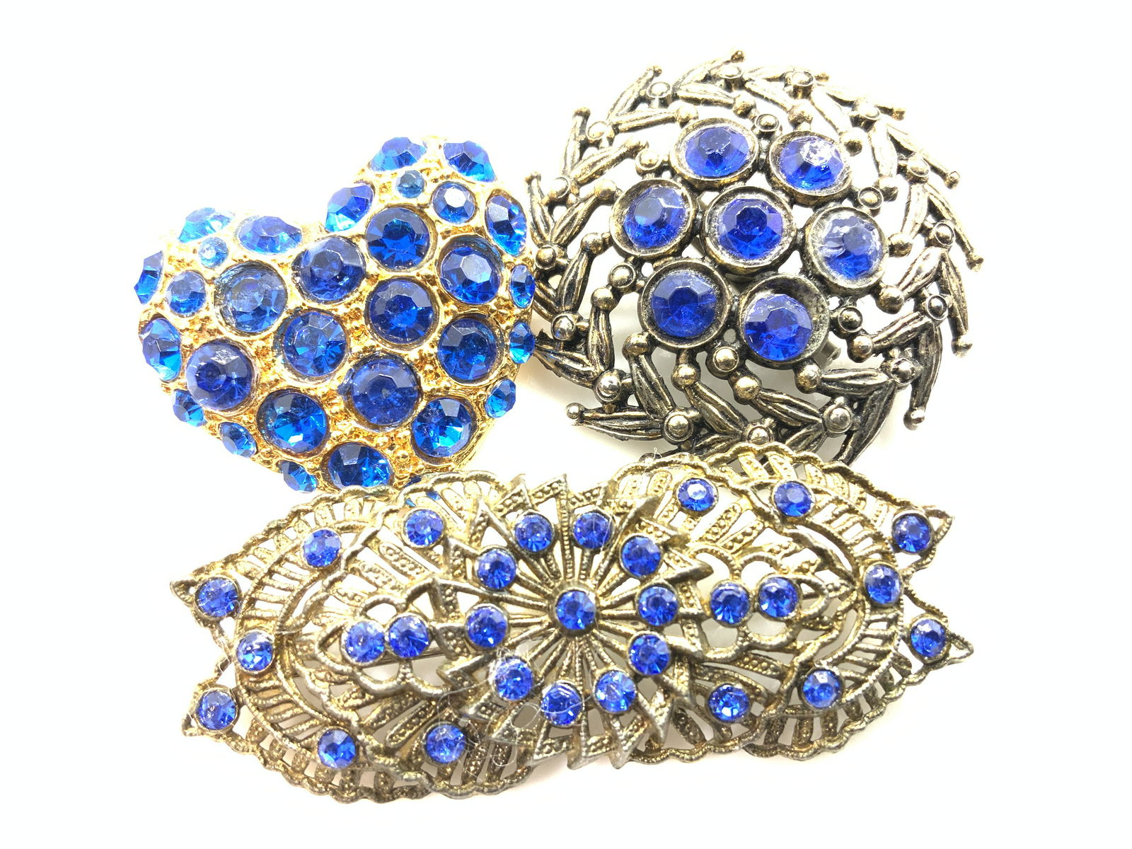 Blue Rhinestone Brooches, Heart, Art Deco+Nouveau (1 of 8)