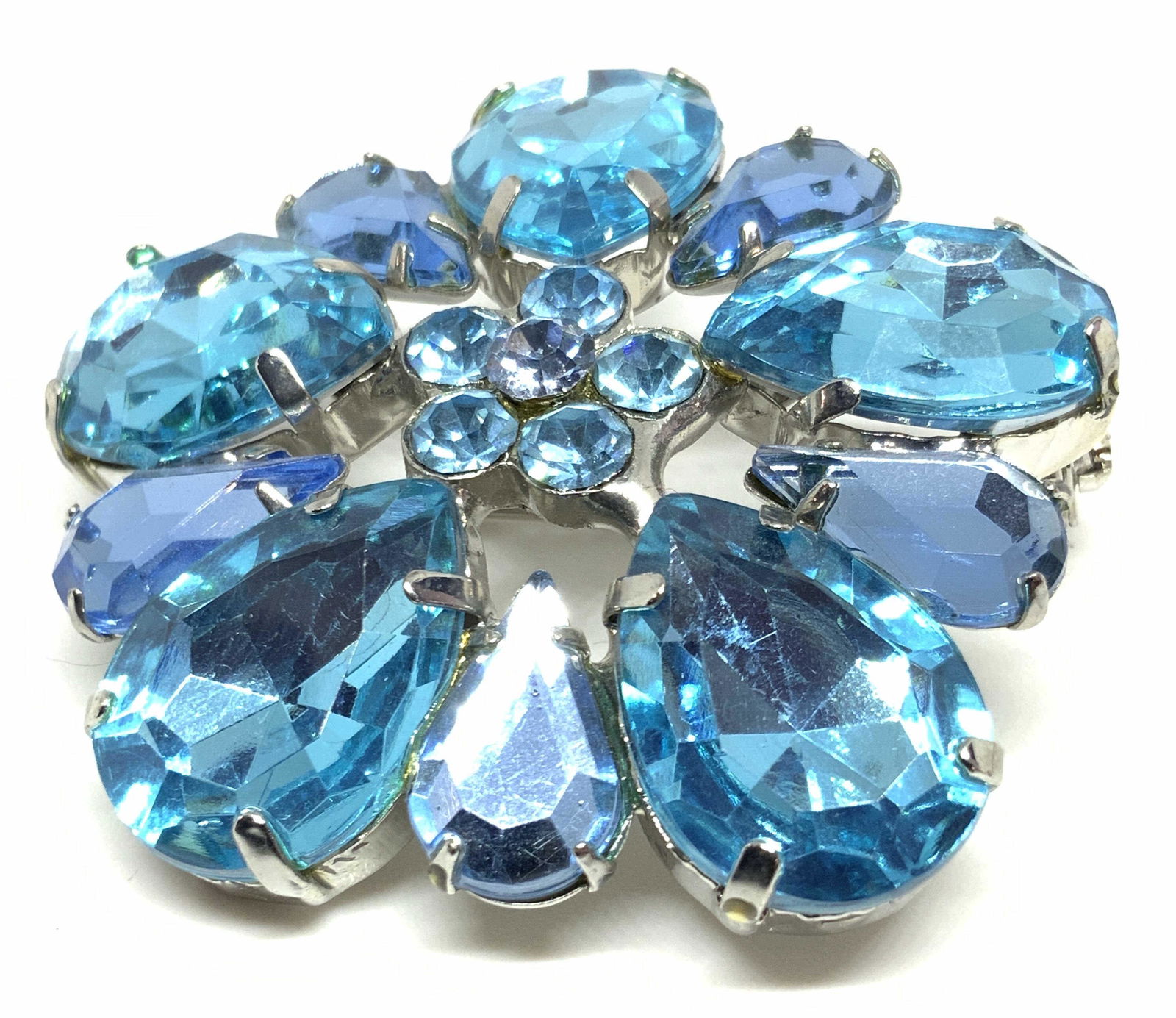 Lot3 Vintage BLUE RHINESTONE Abstract Floral Pins (1 of 8)