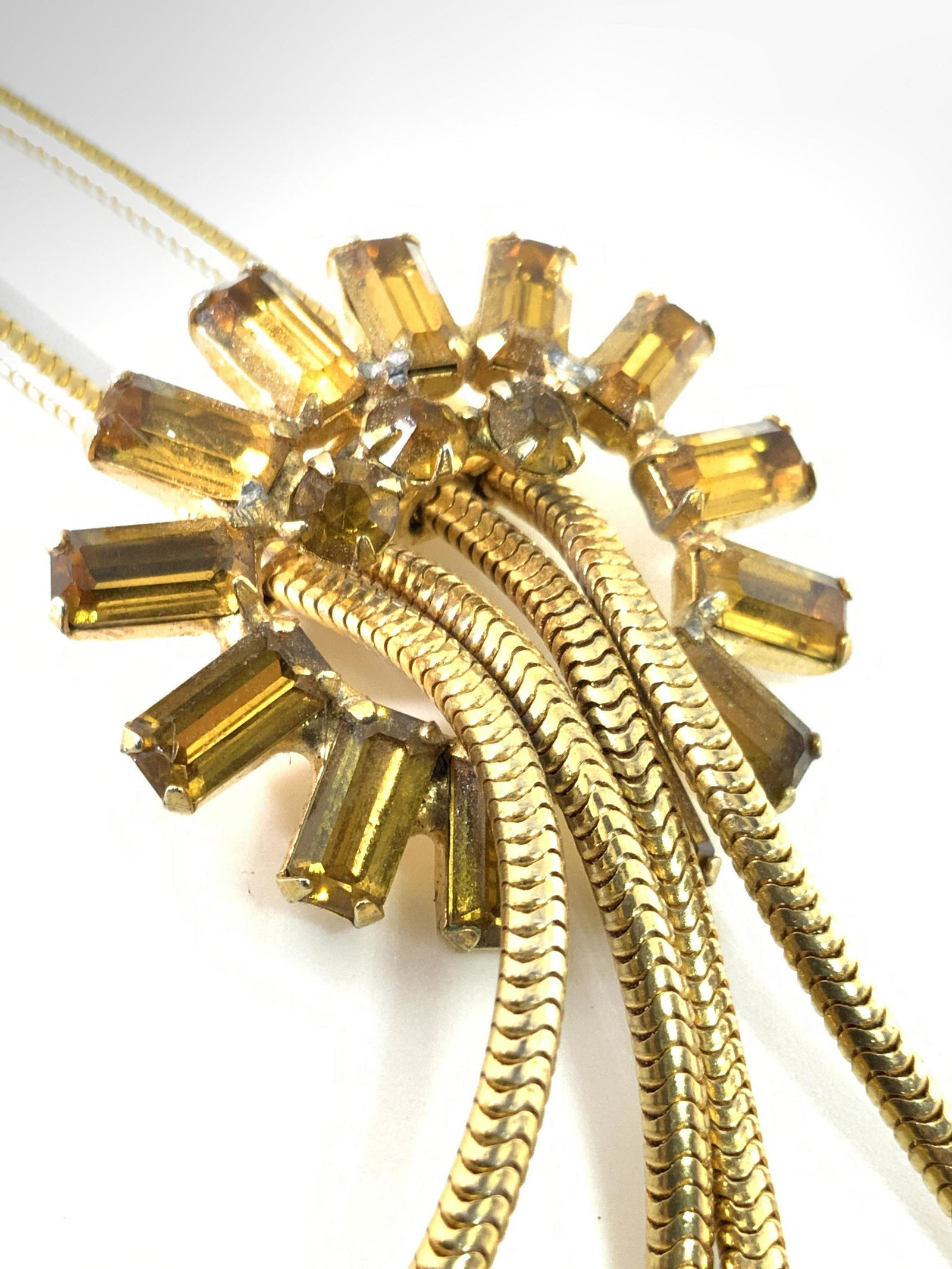 Vntg Amber Tn Crystal Pendant Choker Necklace (1 of 10)