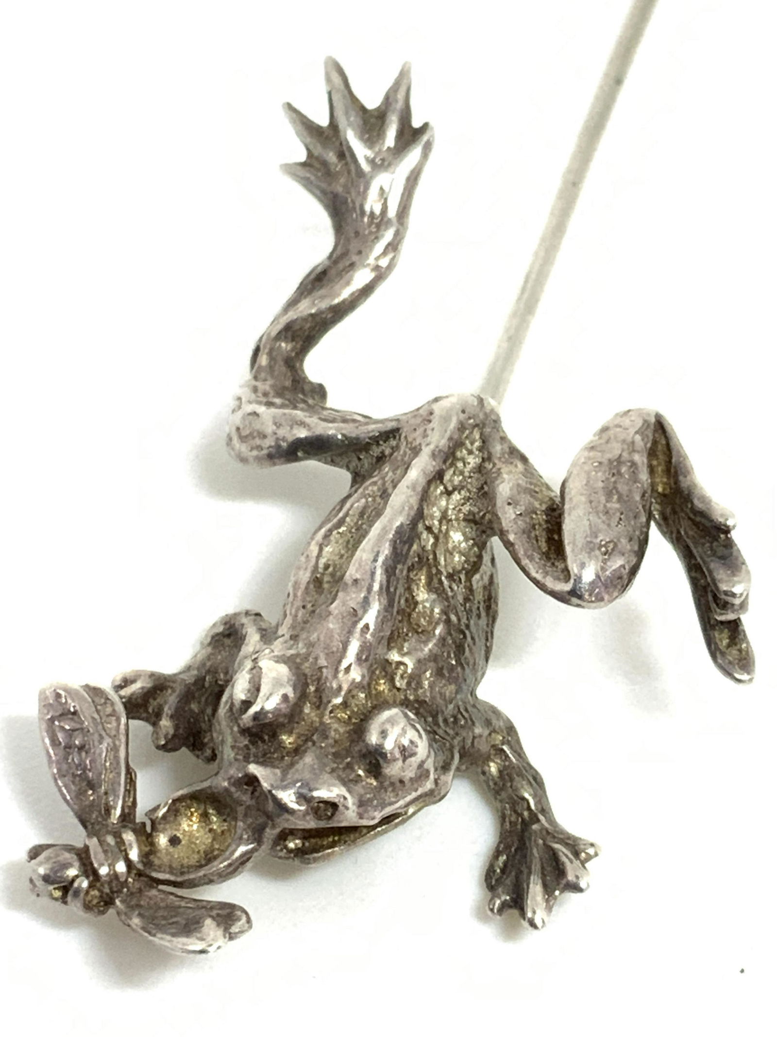 Vintage STERLING SILVER Frog & Fly Sweater Pin (1 of 10)