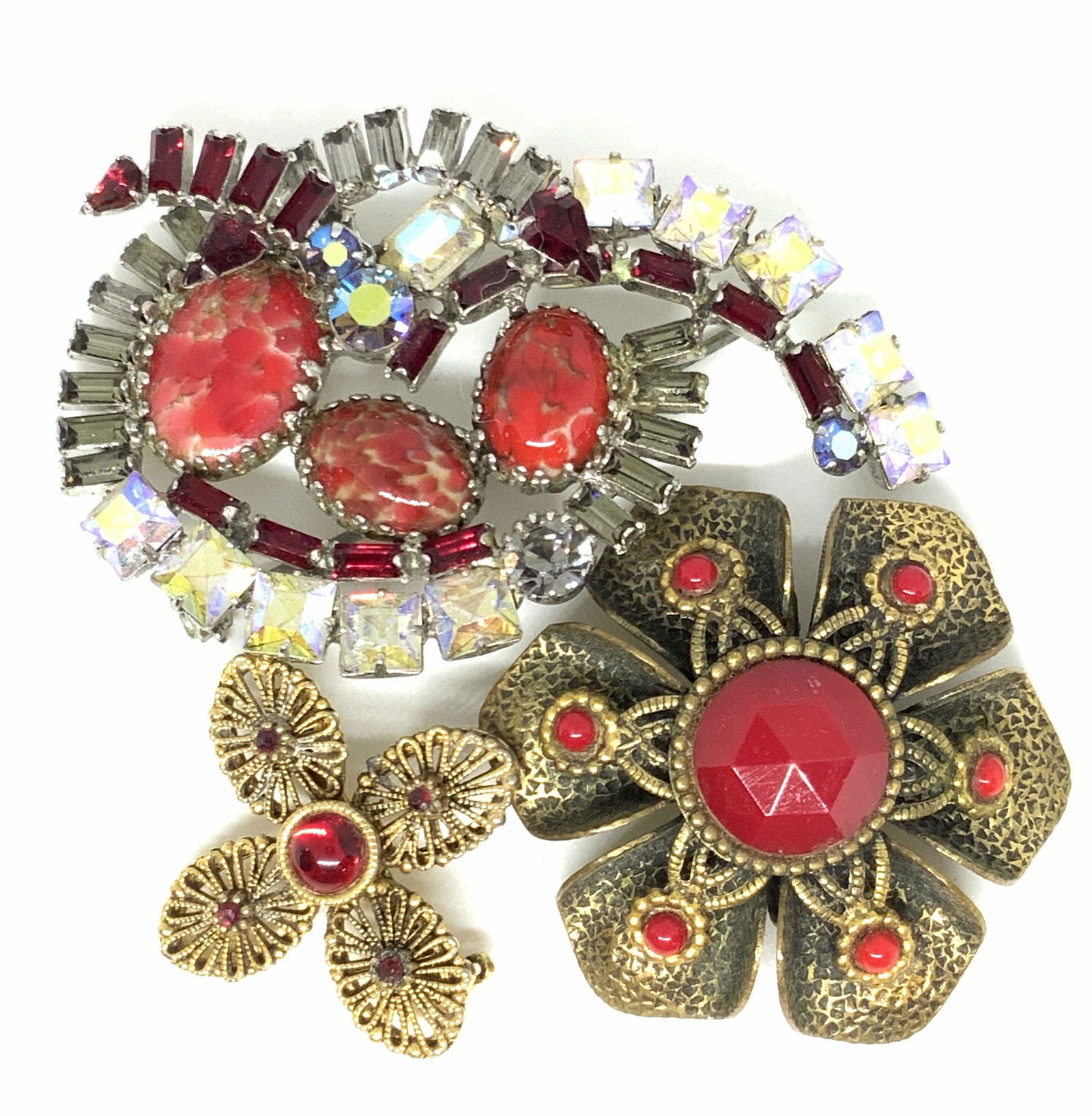 3 Vntg Red Crystal Brooches, Jewelry (1 of 10)
