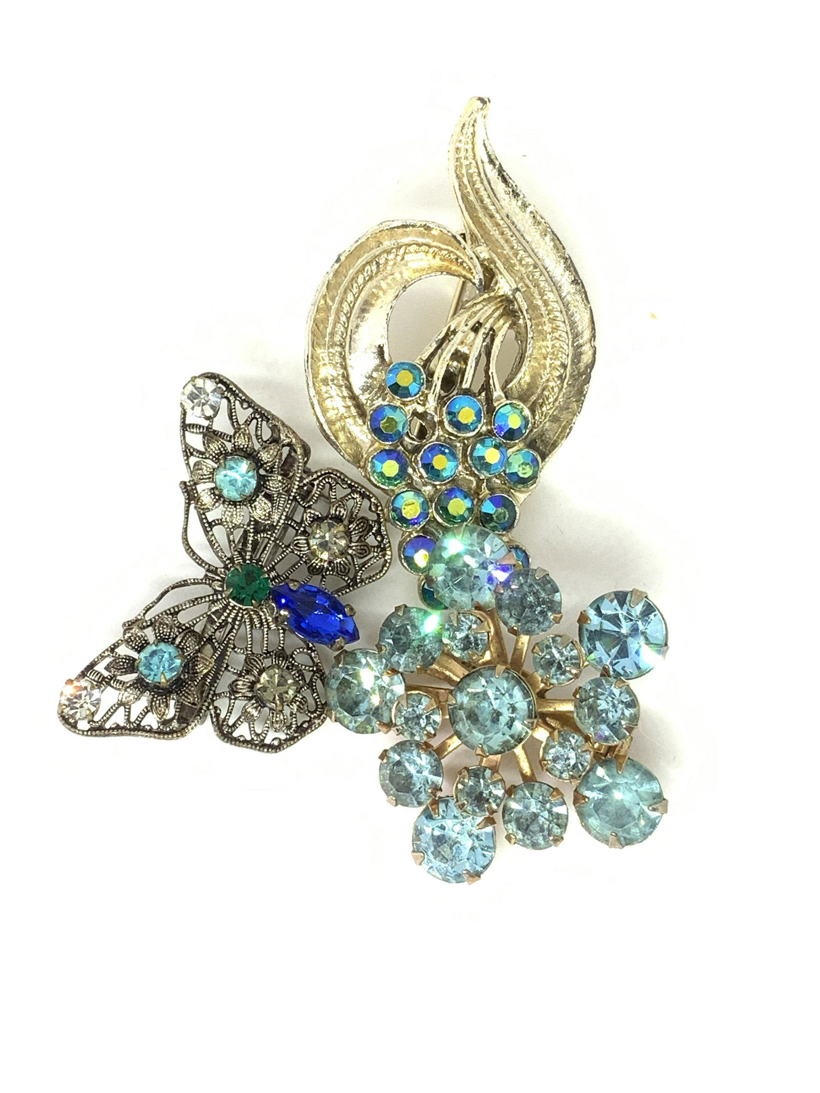 Lot3 Vintage Signed Blue Crystal Brooches, Czech (1 of 10)