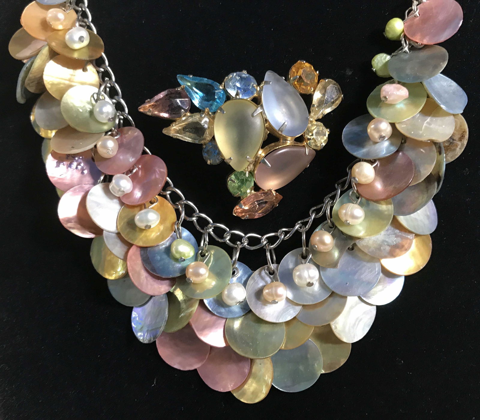 Colorful Disc Necklace w Rhinestone brooch (1 of 12)