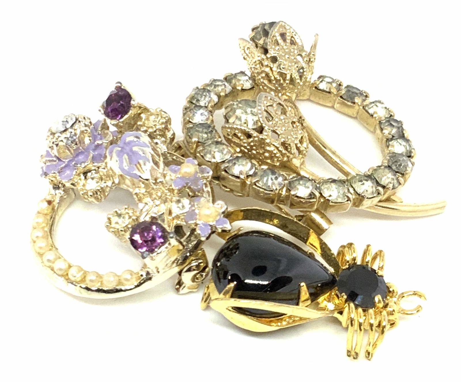 Lot 3 Nature Motif Rhinestone Brooches, Jewelry (1 of 11)