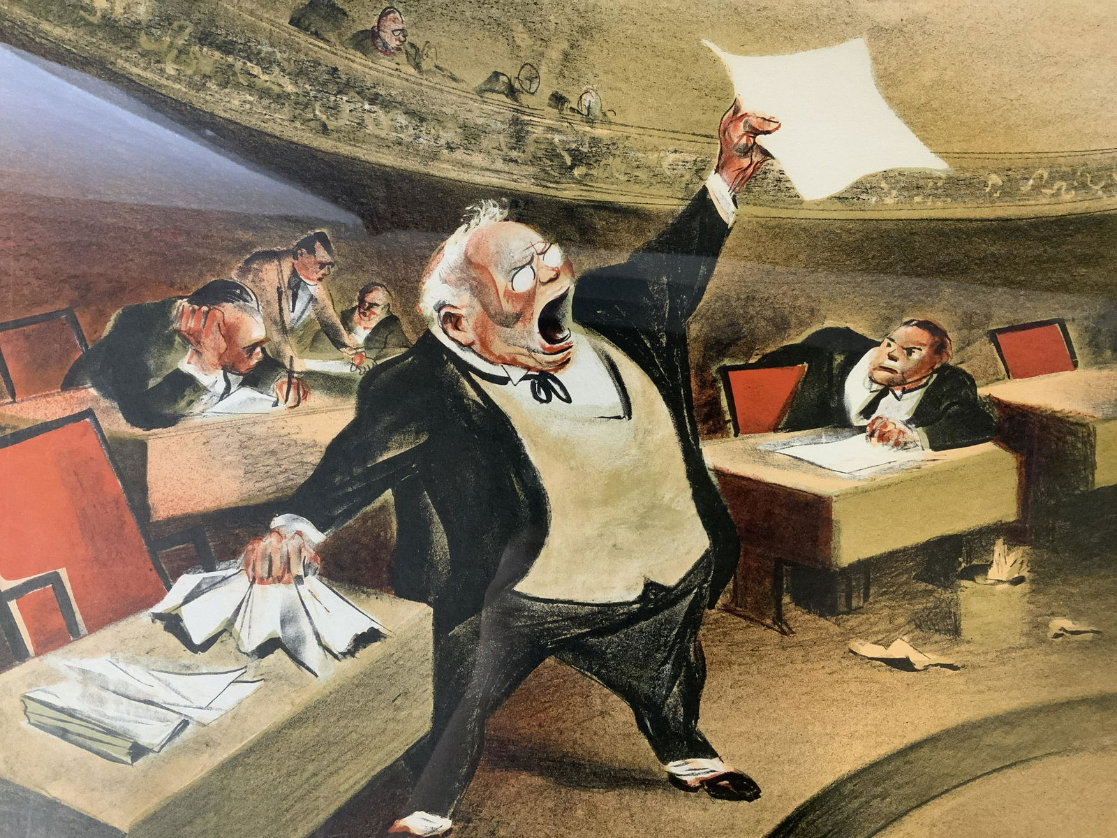 WILLIAM GROPPER Signed The Senate Lithograph: WILLIAM GROPPER Signed The Senate Lithograph, signature to lower right in pencil reads ‘Gropper’, inscription to lower right reads ‘Gropper’, paper affixed to reverse details artist biography,