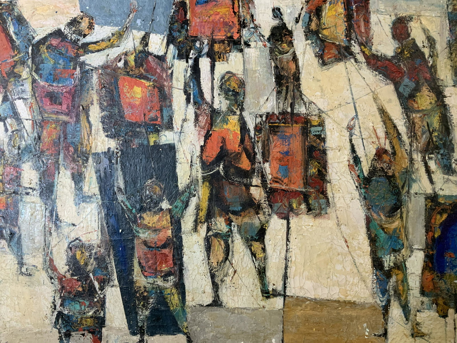STANLEY BATE Signed Oil Painting 1961: STANLEY BATE Signed Gathering of the Clan Oil Painting 1961, signature to lower left reads ‘Stanley Bate’, inscription to reverse reads ‘ Stanley Bate RD Craryville, NY 208 Gathering of the Clan