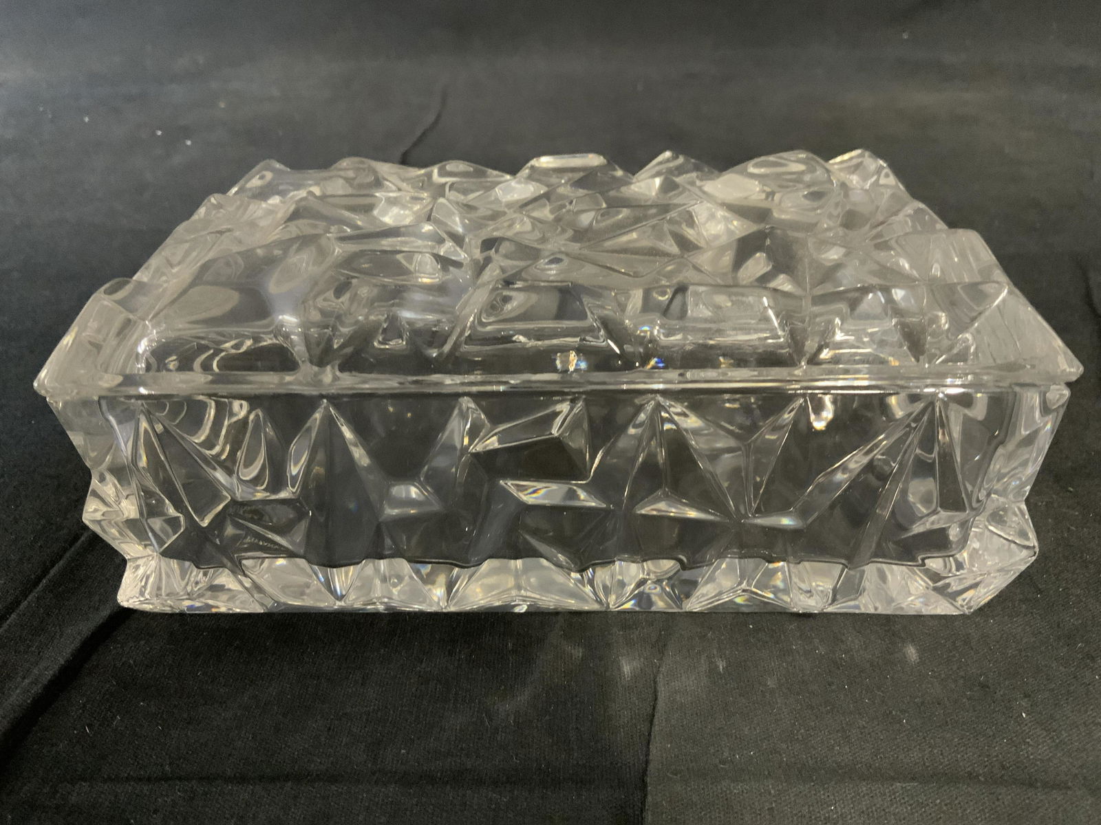 TIFFANY & CO Crystal Lidded Box: Signed for Tiffany and company, style of rock mosaic, crystal textured lidded dresser box, keep sake box, decorative accessory, leaded candy dish, Luxury home goods Tiffany and Company signed Box, mea