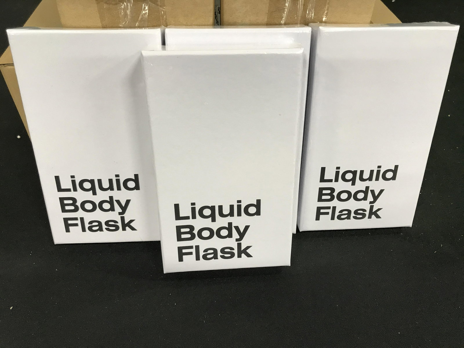 Group 12 New Flasks Donated by AREAWARE: Group Lot includes 12 new and packaged flasks donated from AREAWARE, Each flask comes in original box, group lot of new and packaged merchandise donated by AREAWARE, group lot glossy white stainless s