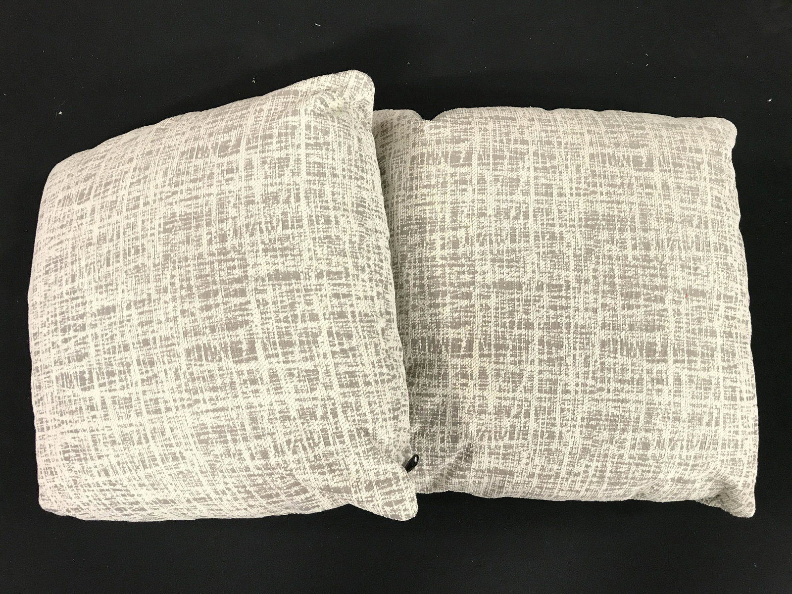 Pair Cream & Slate Throw Pillows: Lot includes 2 throw pillows. Each measures approximately 16 inches square. Proceeds will be donated to DIFFA in NYC. Pillows, throw pillows, pair of pillows, home decor, living room decor. 6x
