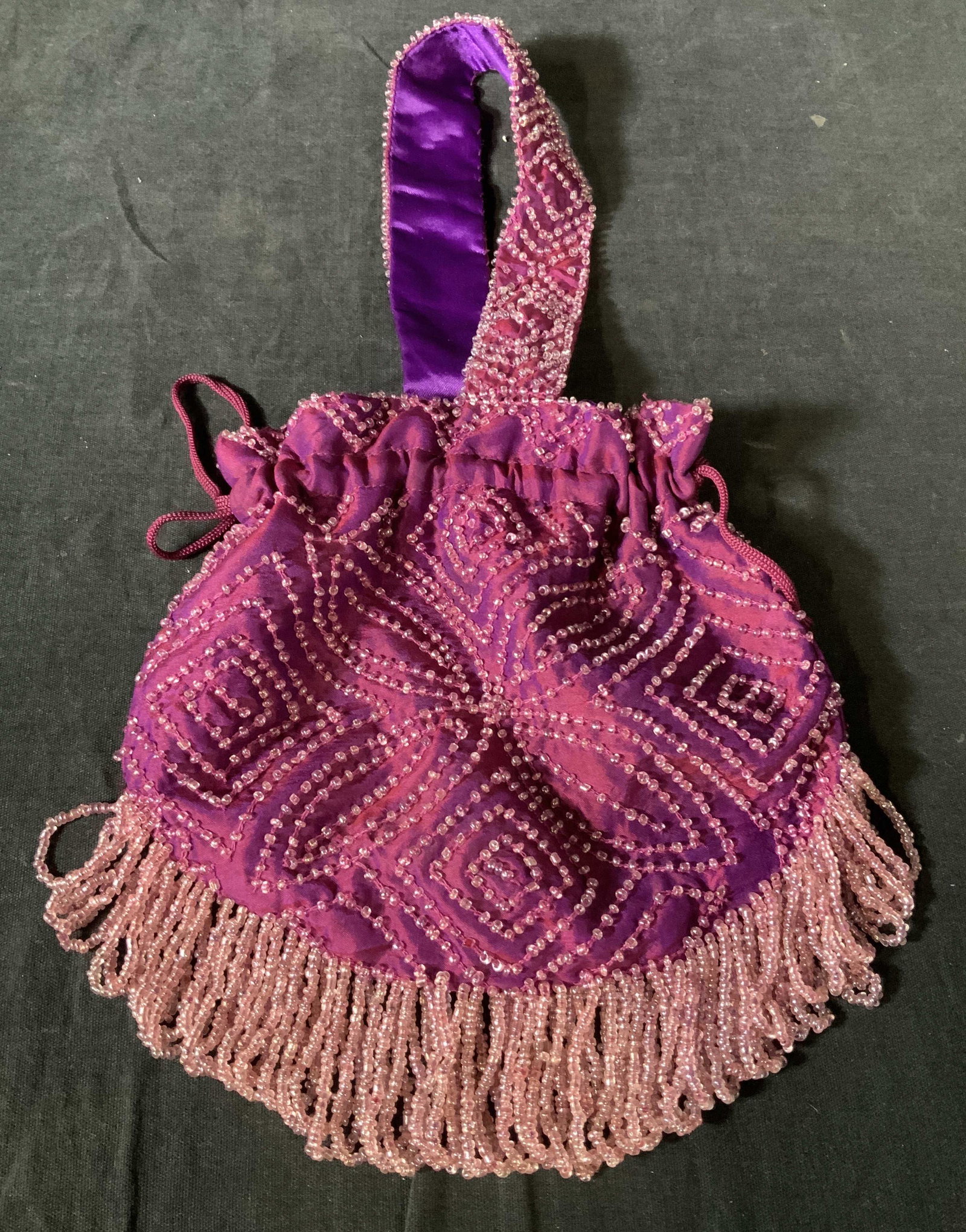 Vintage MARION GODART Beaded Handbag: Vintage MARION GODART Beaded Handbag, label to interior reads ‘Marion Godart’, measures 6 1/4 x 7 1/8 inches, drop measures 6 1/4 inches, in good condition, Vintage, Marion godart, beadwork, handb