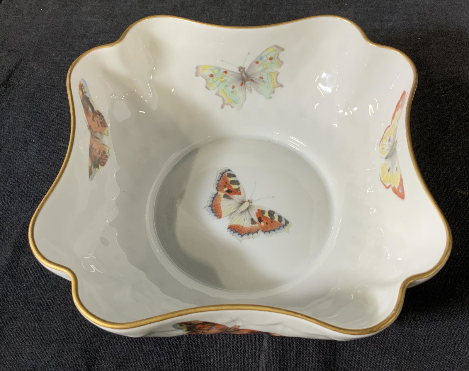 Vintage B & Co LIMOGES France Porcelain Bowl: B & Co Limoges France Porcelain Bowl, stamp to base reads ‘ B & Co Limoges France L Bernardaud & Co Limoges’, butterfly design, measures 2 3/8 inches tall x 6 3/8 inches wide, in great condition,